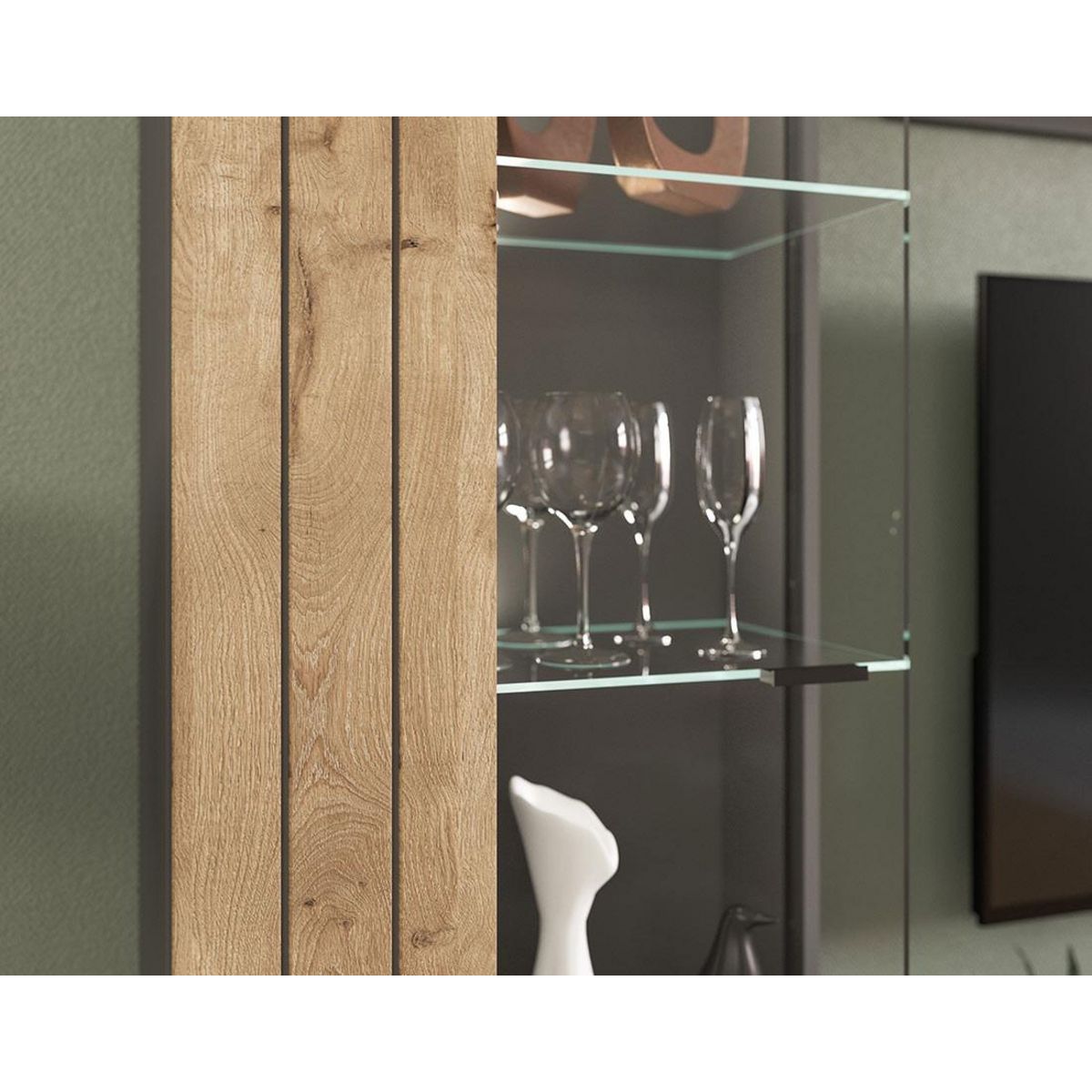 BEST MOBILIER Wexford - vitrine - gris et effet bois - 60x194 cm