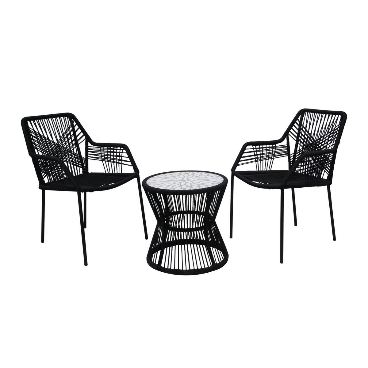 BEST MOBILIER Zambra - salon bas de jardin 2 places + table mosaïque - en corde et métal - noir