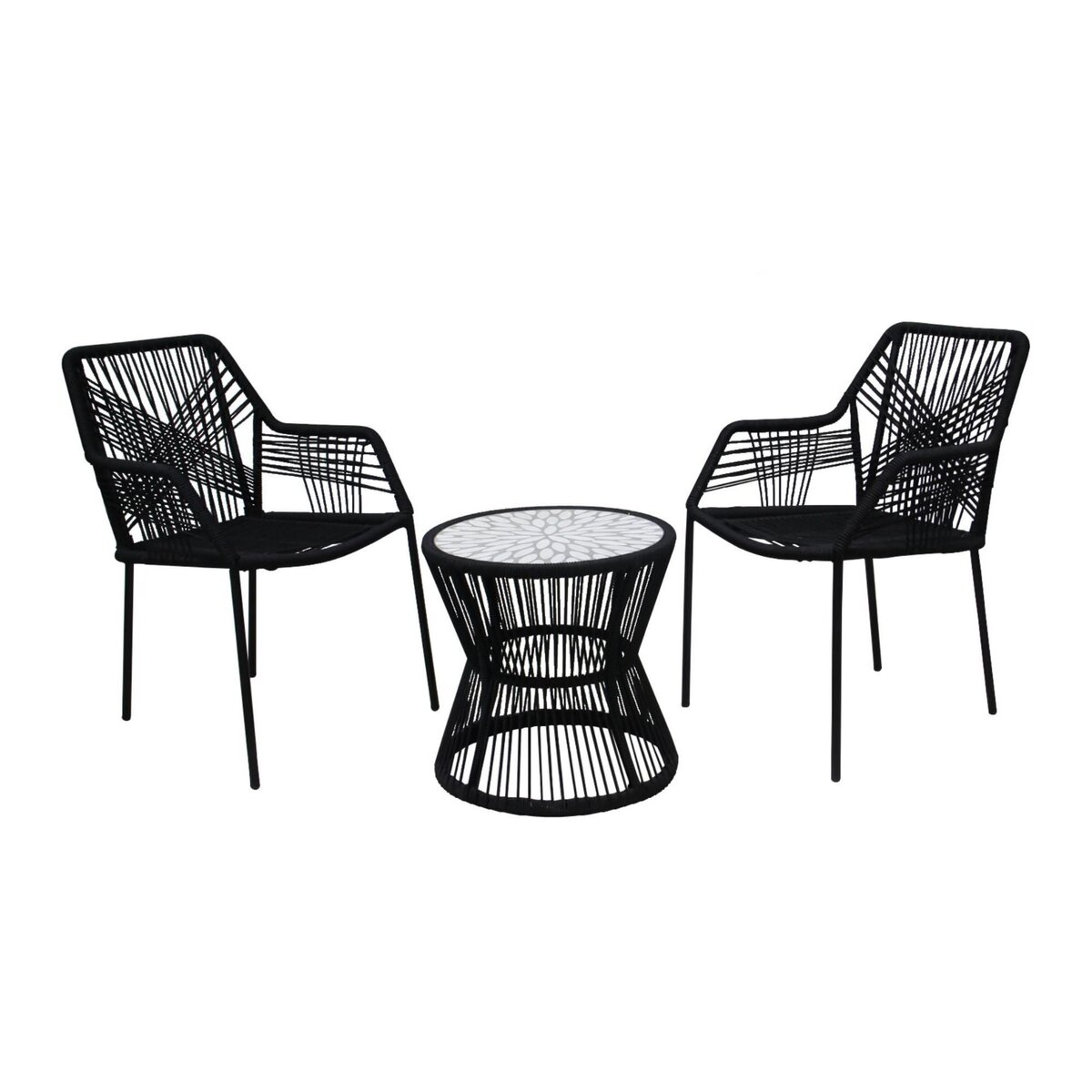 BEST MOBILIER Zambra - salon bas de jardin 2 places + table mosaïque - en corde et métal - noir