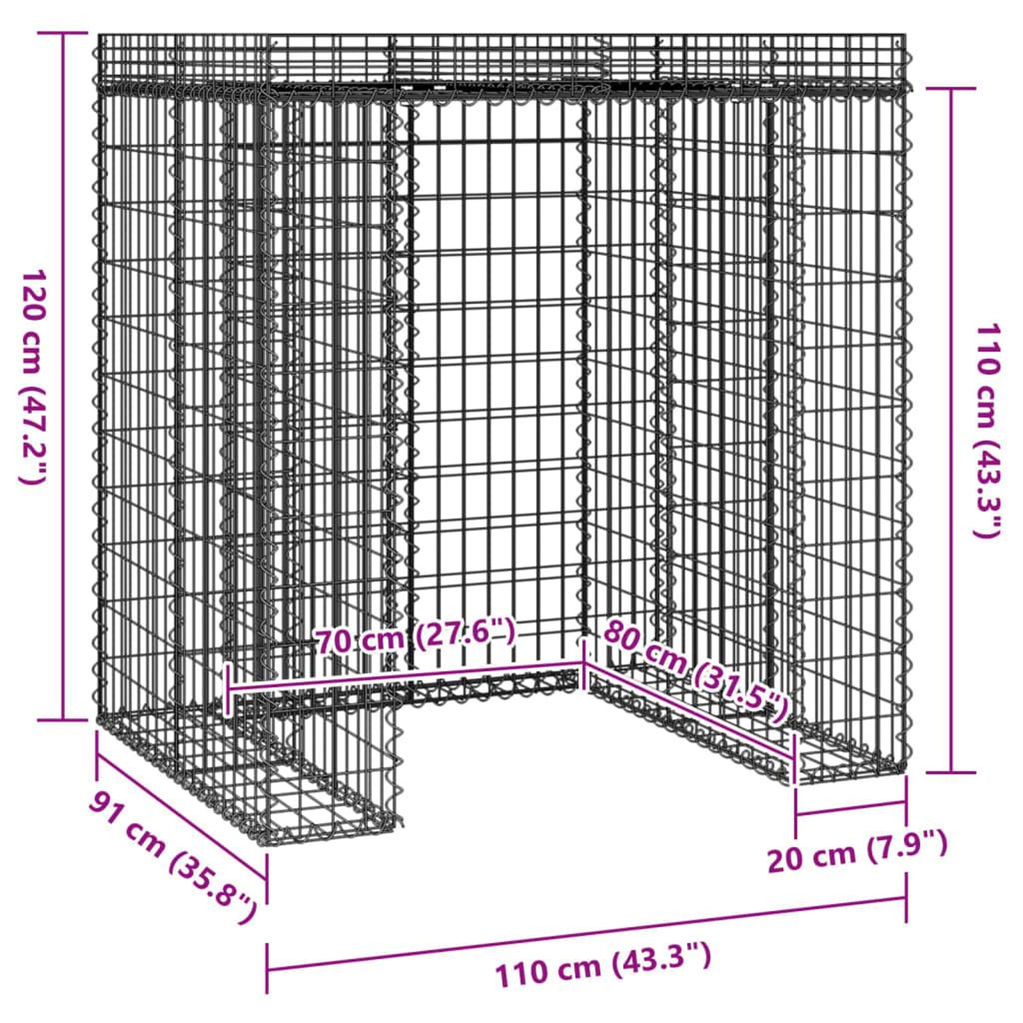 Voir la diapositive 6 : VIDAXL Mur de gabion pour poubelle 110x91x120 cm fer galvanise