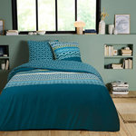 FUTURE HOME Parure de lit double ethnique en microfibre lavée. Coloris disponibles : Bleu