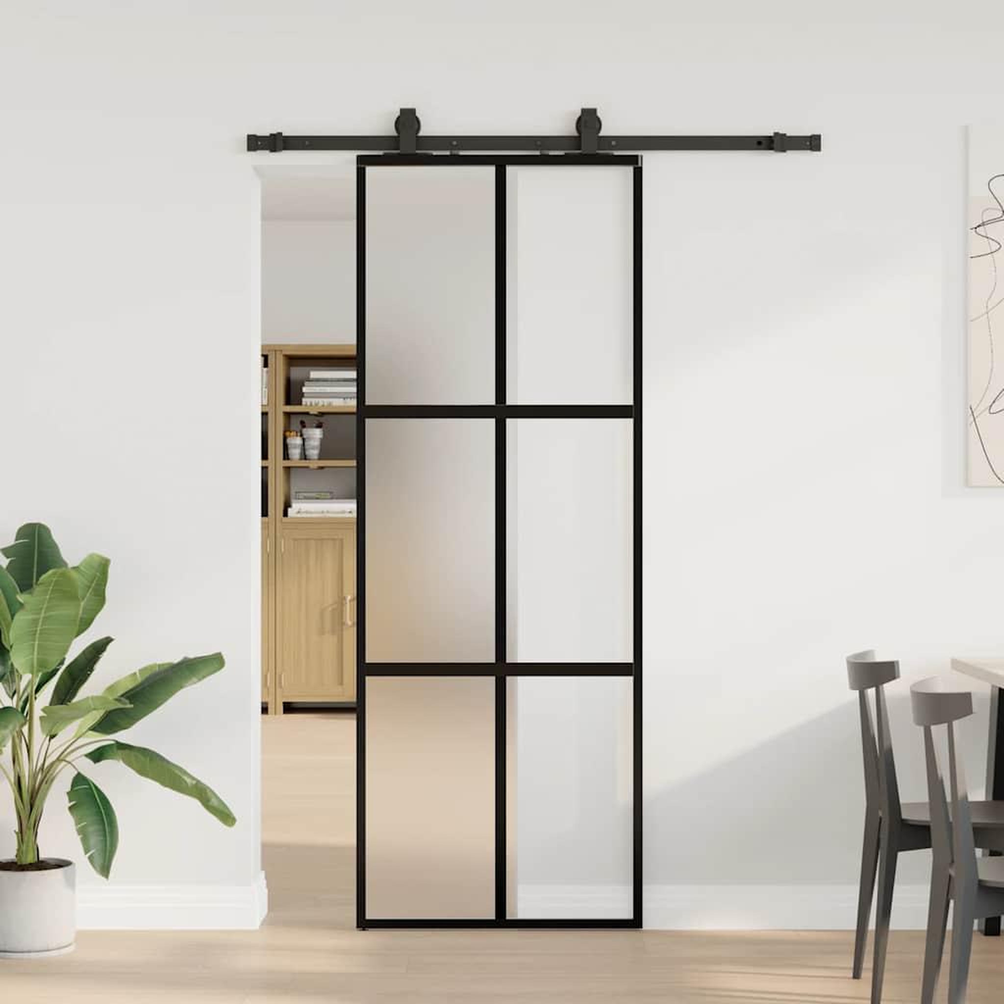 VIDAXL Porte coulissante kit quincaillerie noir 76x205 cm verre trempe