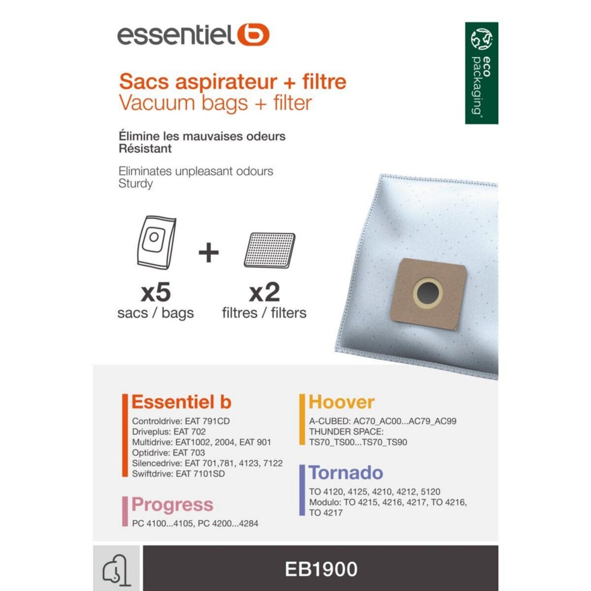 ESSENTIEL B Sac aspirateur EB1900 pas cher Auchan.fr