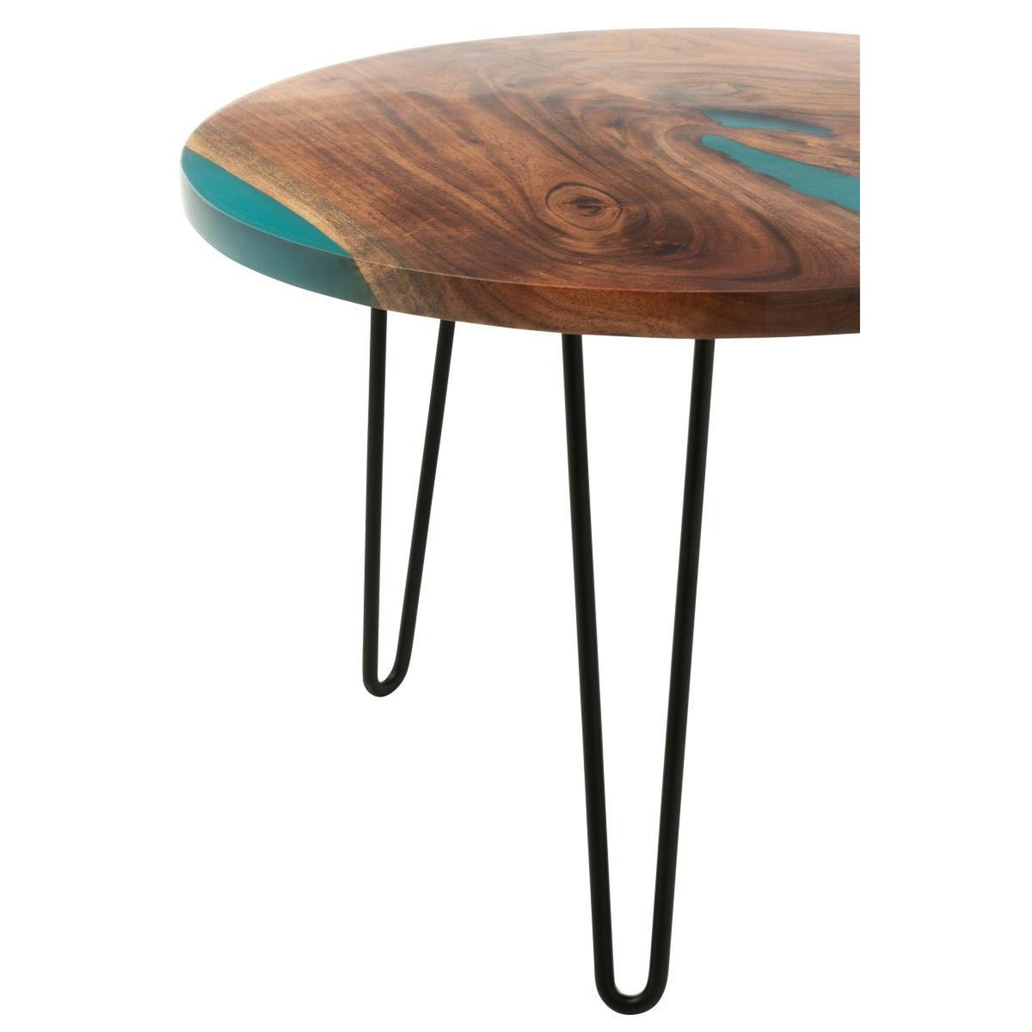 Voir la diapositive 3 : J-LINE Table d'appoint ronde en bois  douglas  38cm naturel & bleu