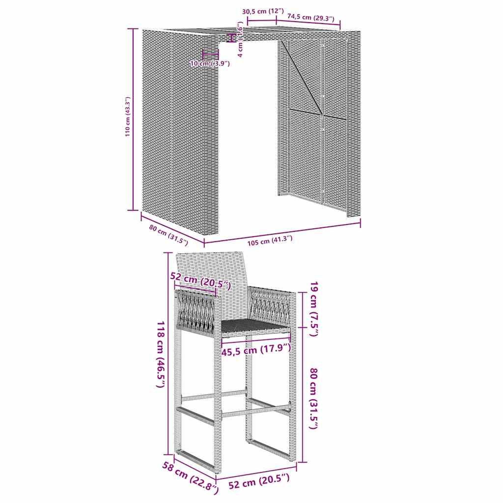 Voir la diapositive 6 : VIDAXL Ensemble de bar de jardin 5 pcs sans coussins gris poly rotin