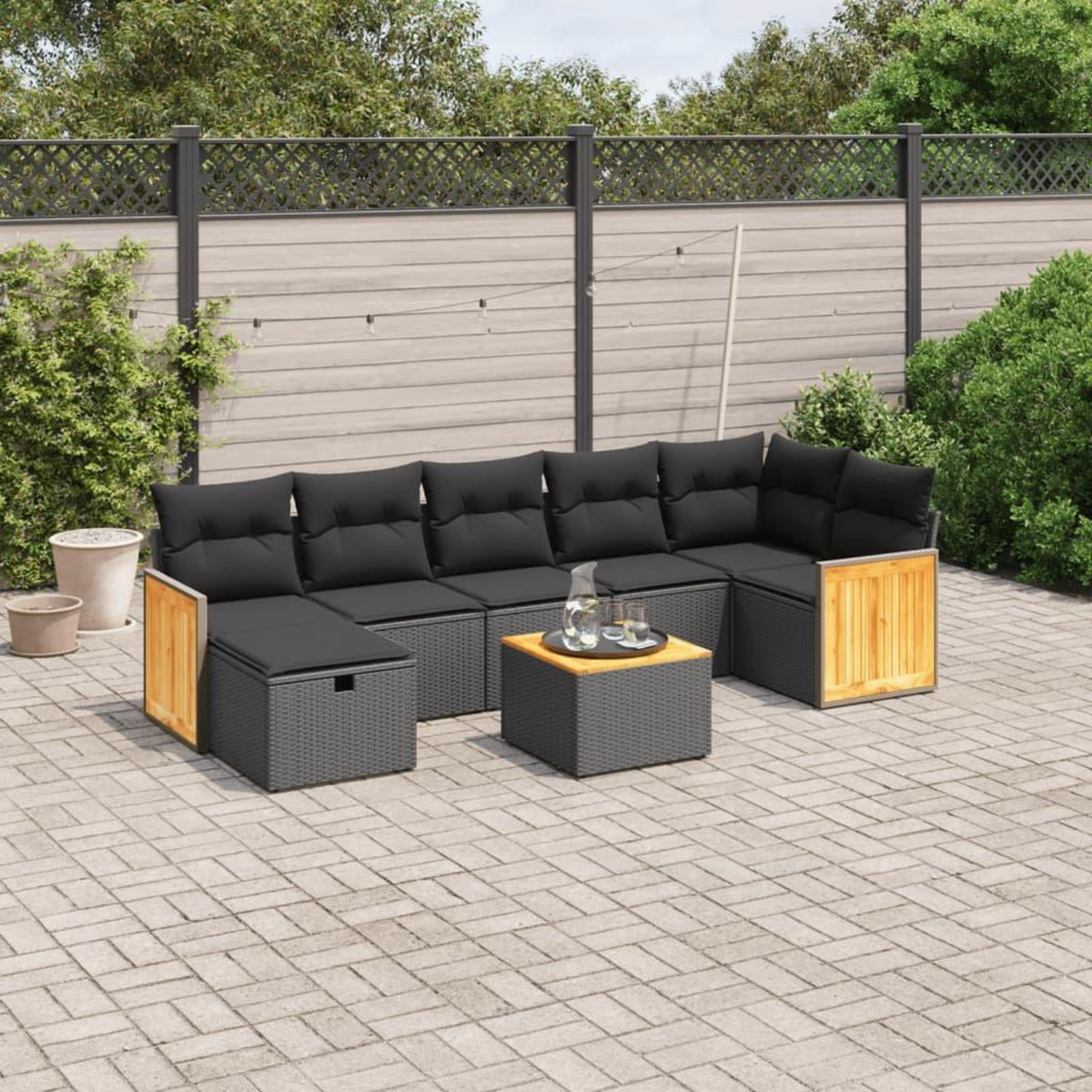VIDAXL Salon de jardin 8 pcs avec coussins noir resine tressee