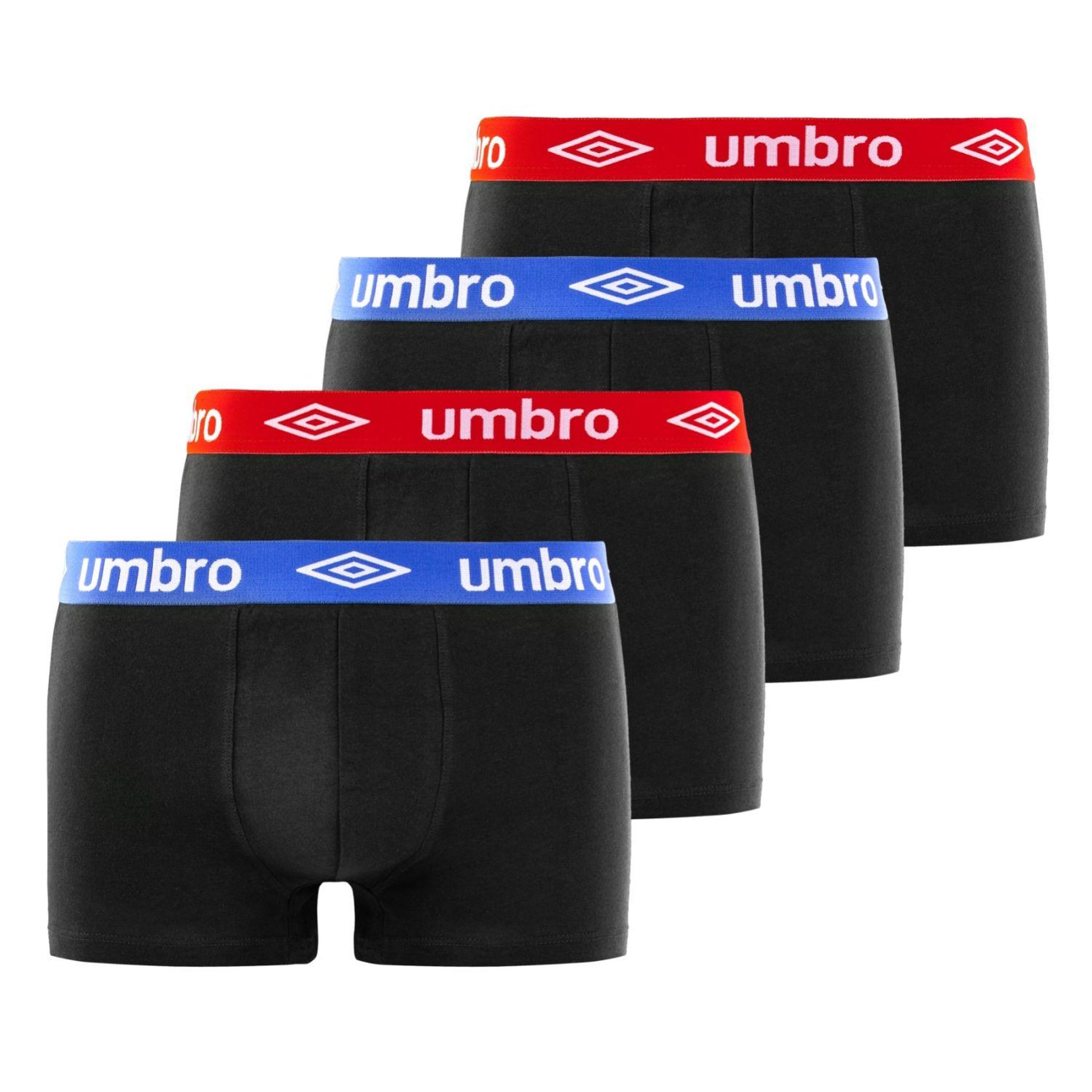 UMBRO Lot de 4 boxers coton homme uni ceinture colorées. Coloris disponibles : Noir