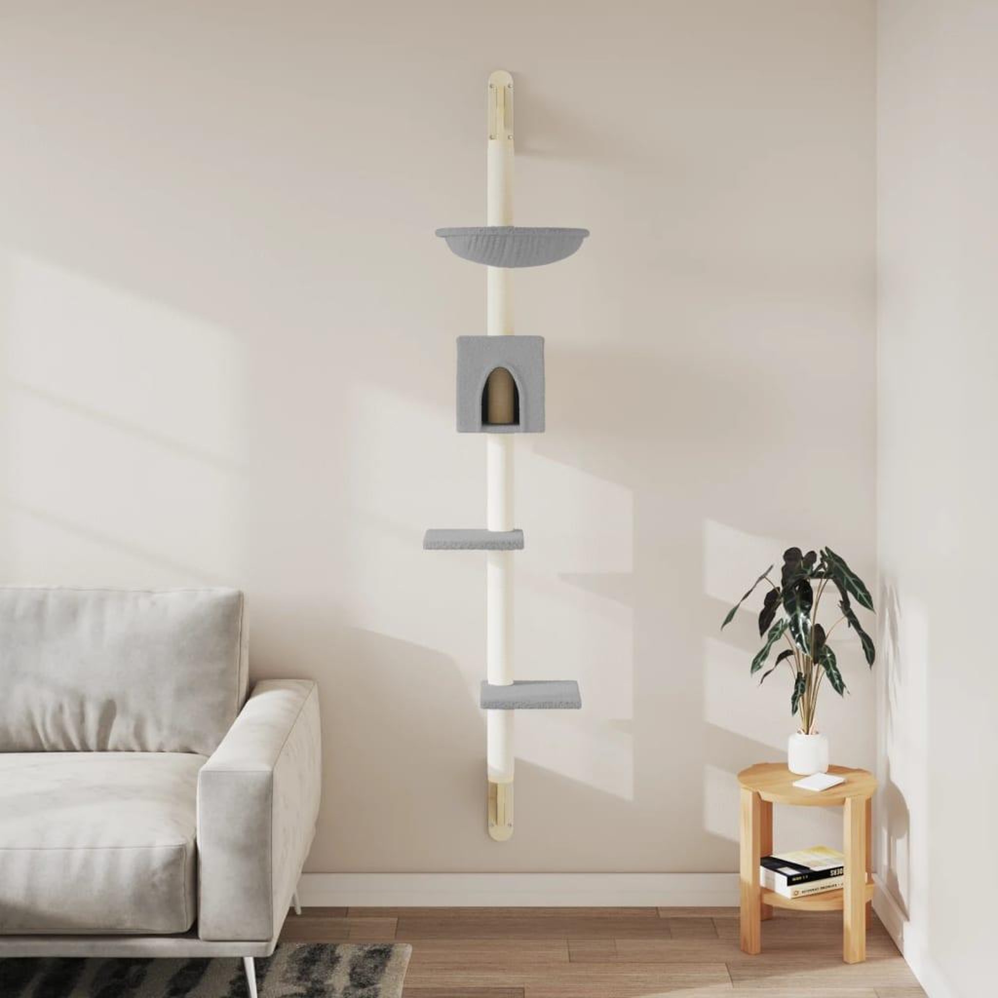 Voir la diapositive 3 : VIDAXL Arbre a chat mural avec griffoir gris clair 187 cm