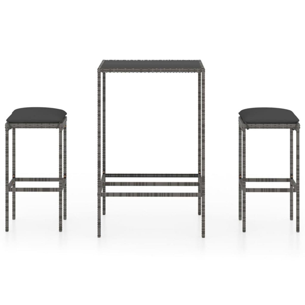VIDAXL Ensemble de bar de jardin 3 pcs et coussins Resine tressee Gris