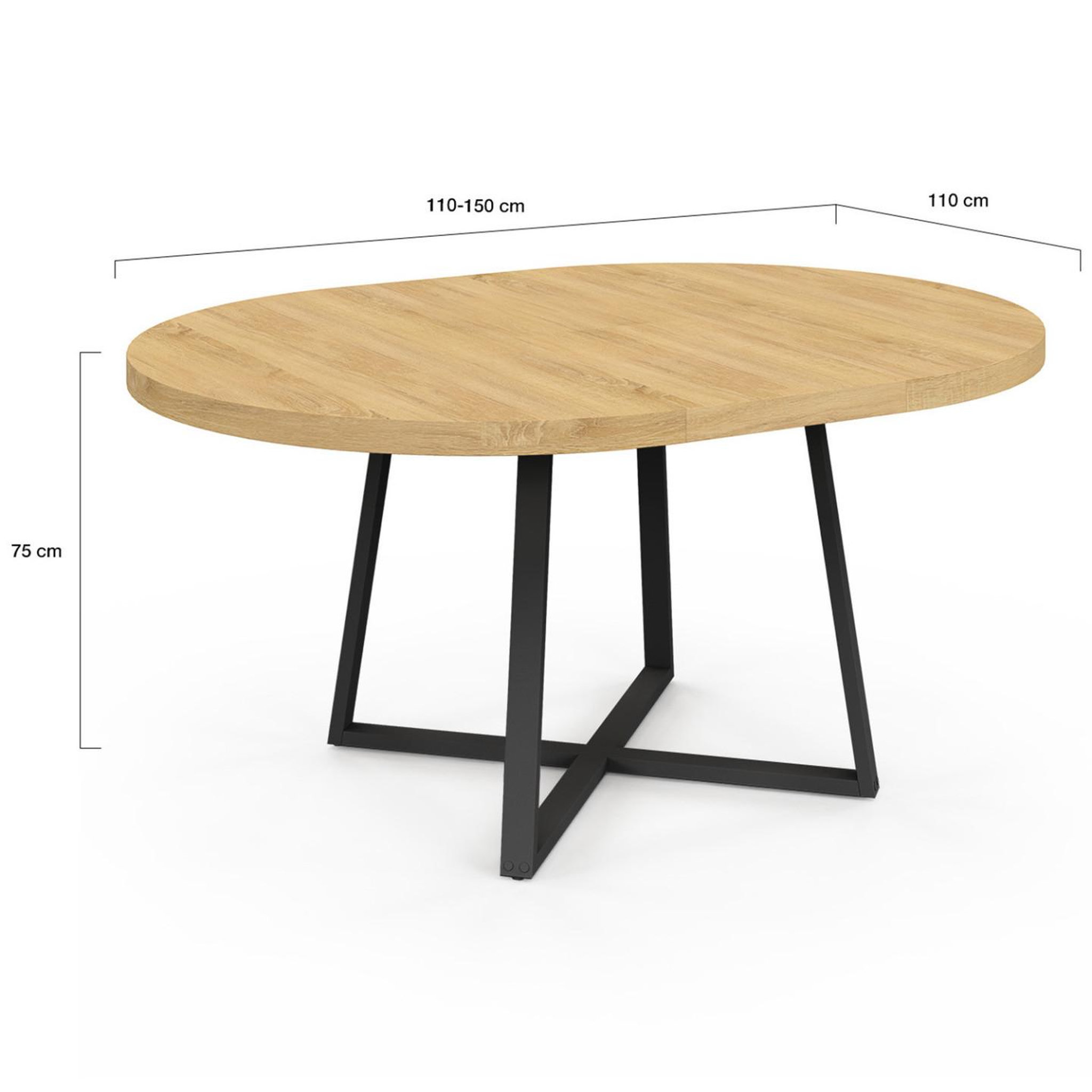 Voir la diapositive 5 : ID MARKET Table à manger extensible ronde selma 4-8 personnes bois et noir 110-150 cm