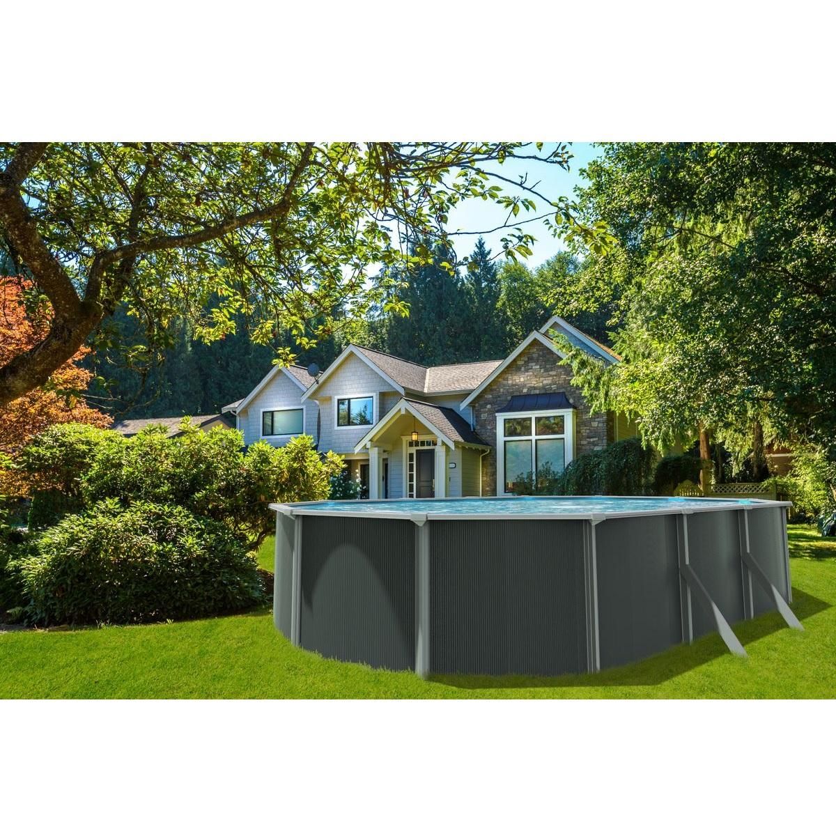 trigano Piscine ovale hors sol en acier grs anthracite VARUNA 6,30x3,90m