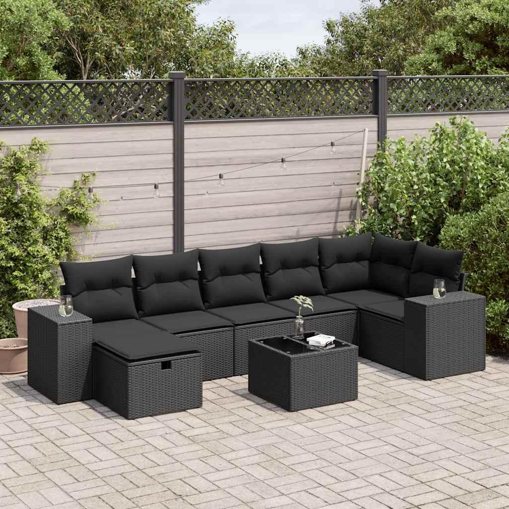 VIDAXL Salon de jardin 8 pcs avec coussins noir resine tressee