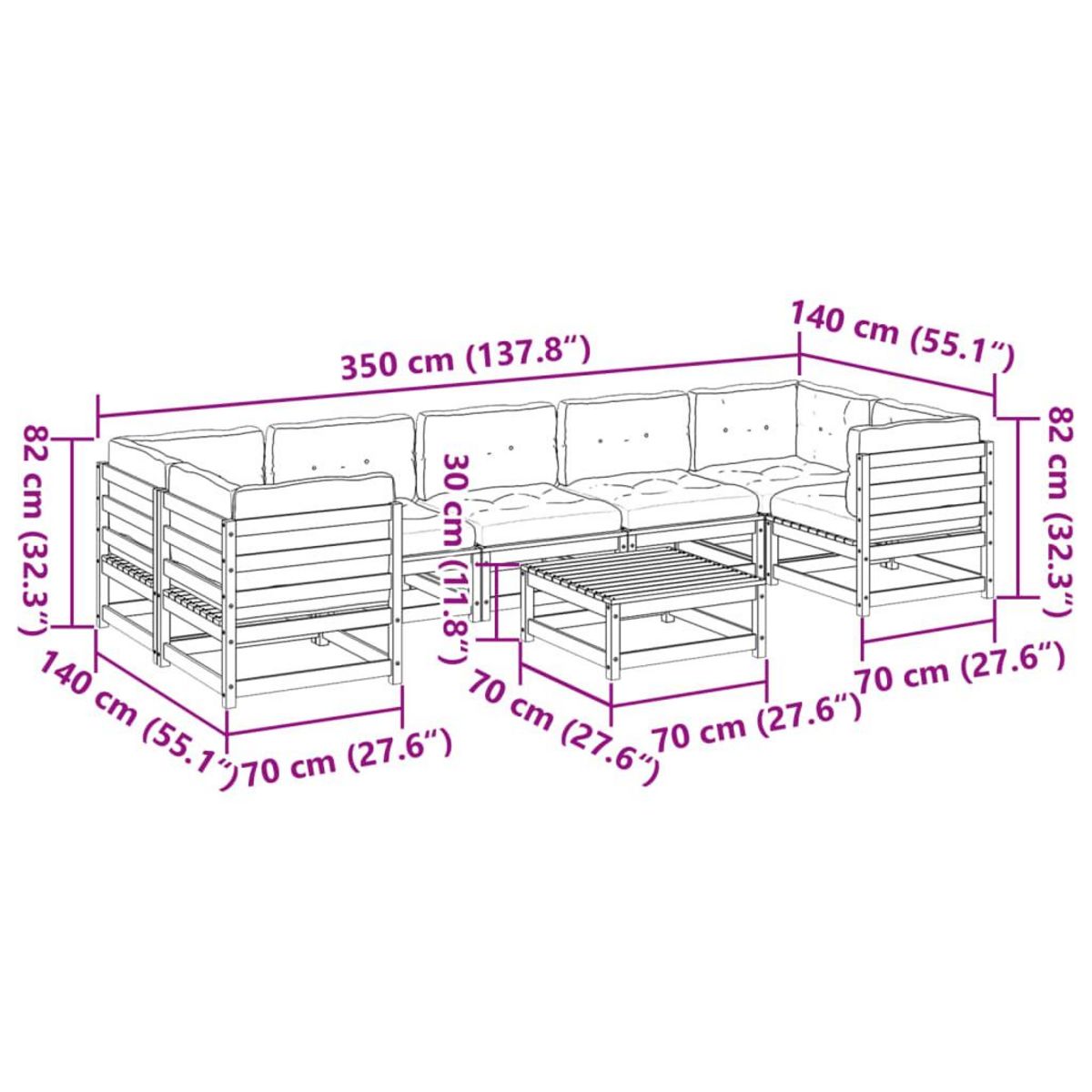 VIDAXL Salon de jardin 8 pcs avec coussins bois de pin impregne