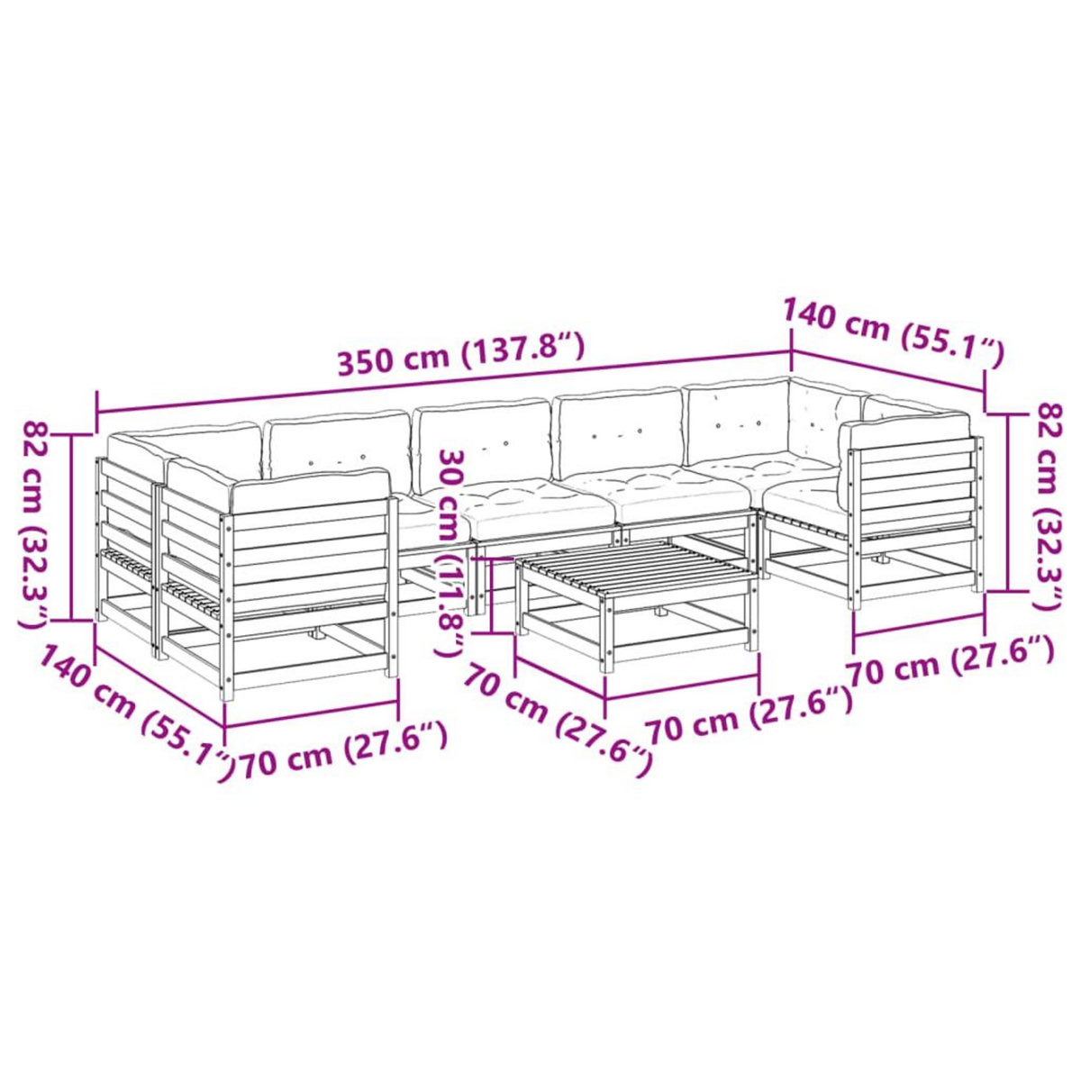 VIDAXL Salon de jardin 8 pcs avec coussins bois de pin impregne