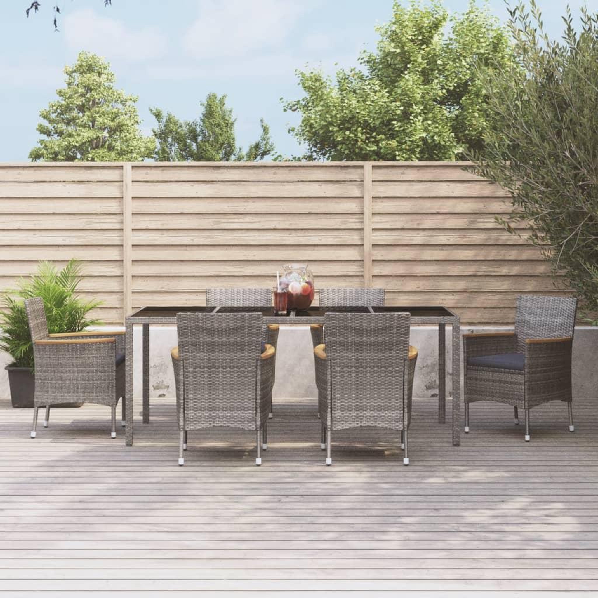 VIDAXL Ensemble a manger jardin et coussins 7 pcs gris rotin