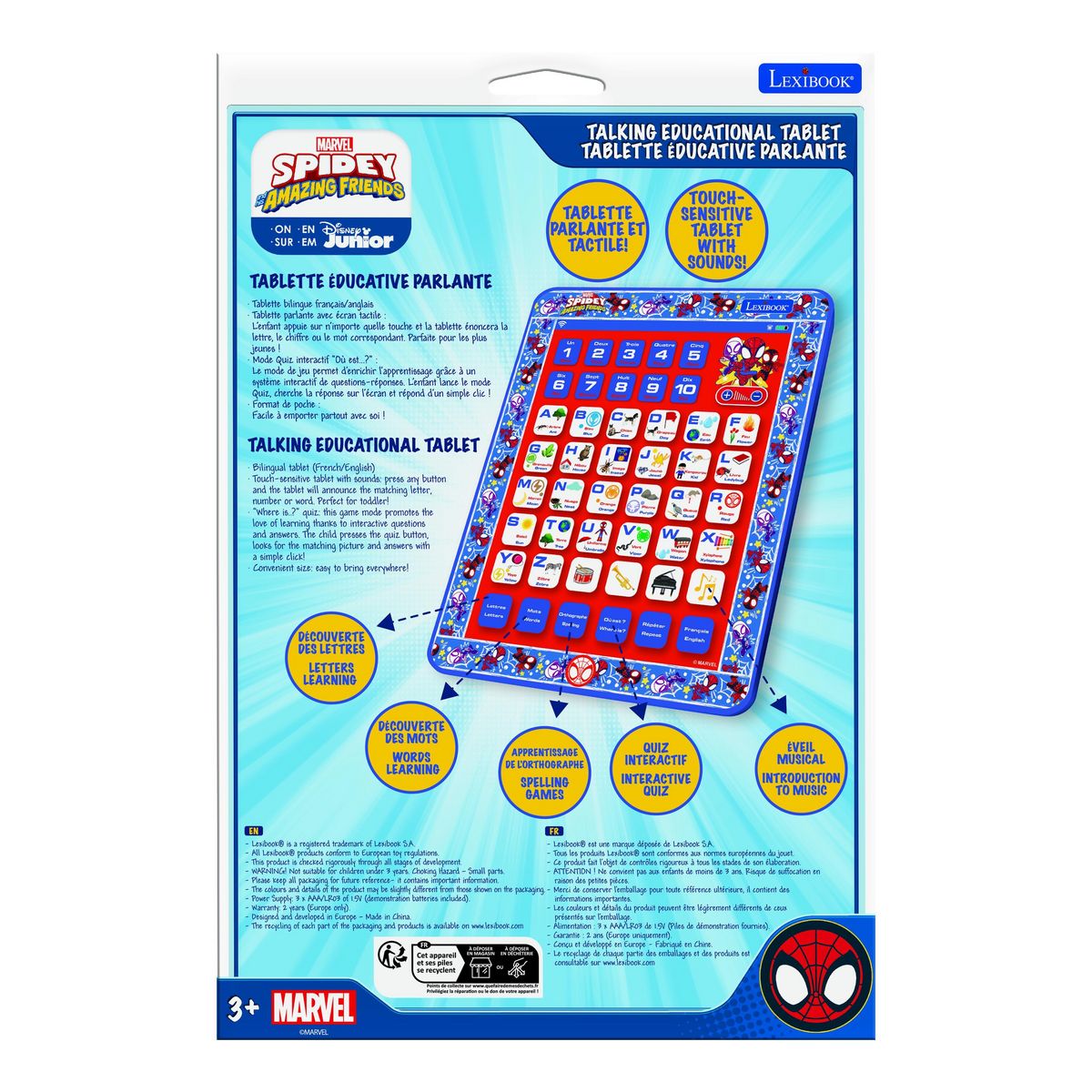 Lexibook Tablette Éducative bilingue Spidey en français et en anglais