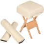 Voir la diapositive 1 : tectake Ensemble tabouret pour table de massage avec 2 coussins de massage en bois solide et cuir synthétique beige