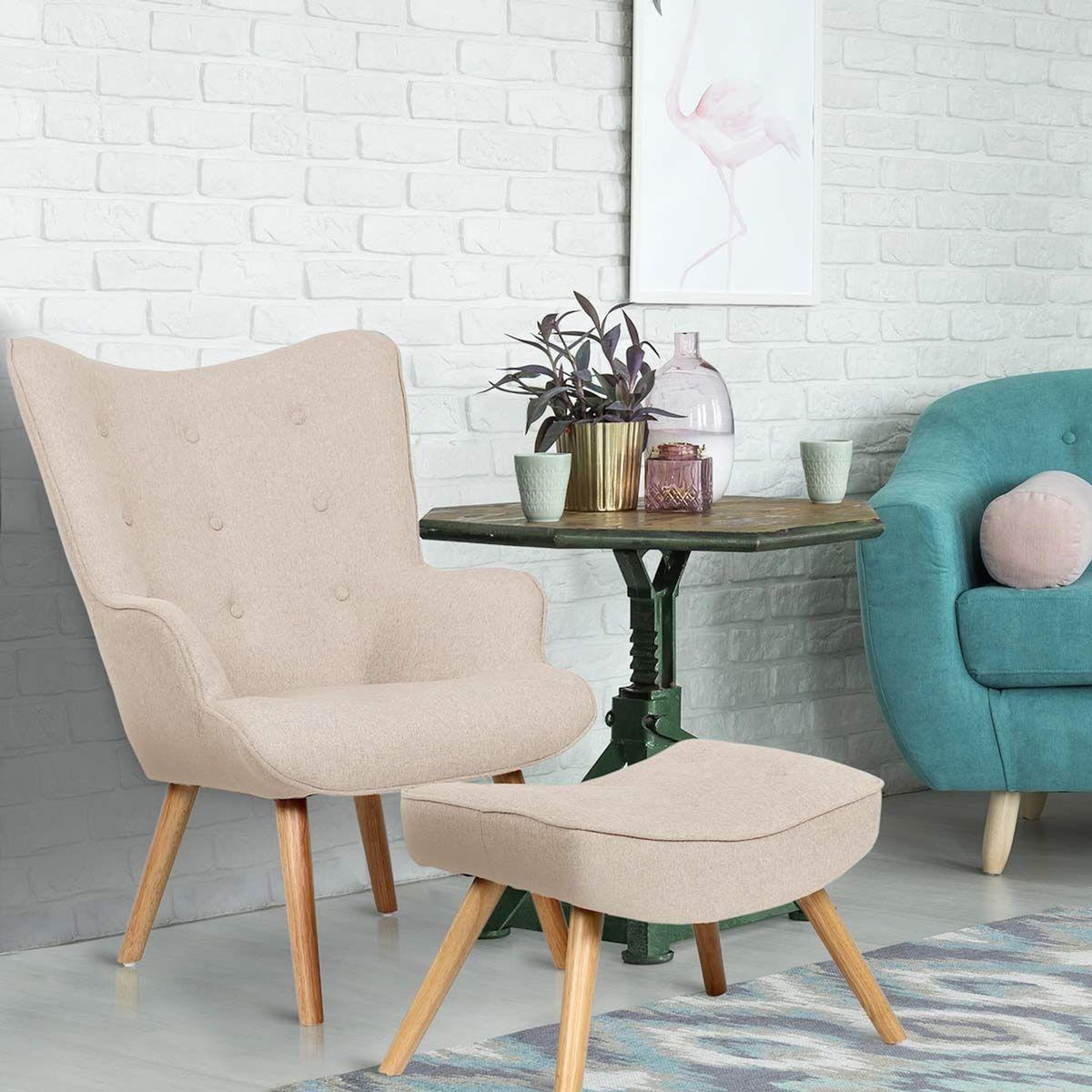 Paris Prix Fauteuil & Pouf Scandinave  Orle  98cm Beige