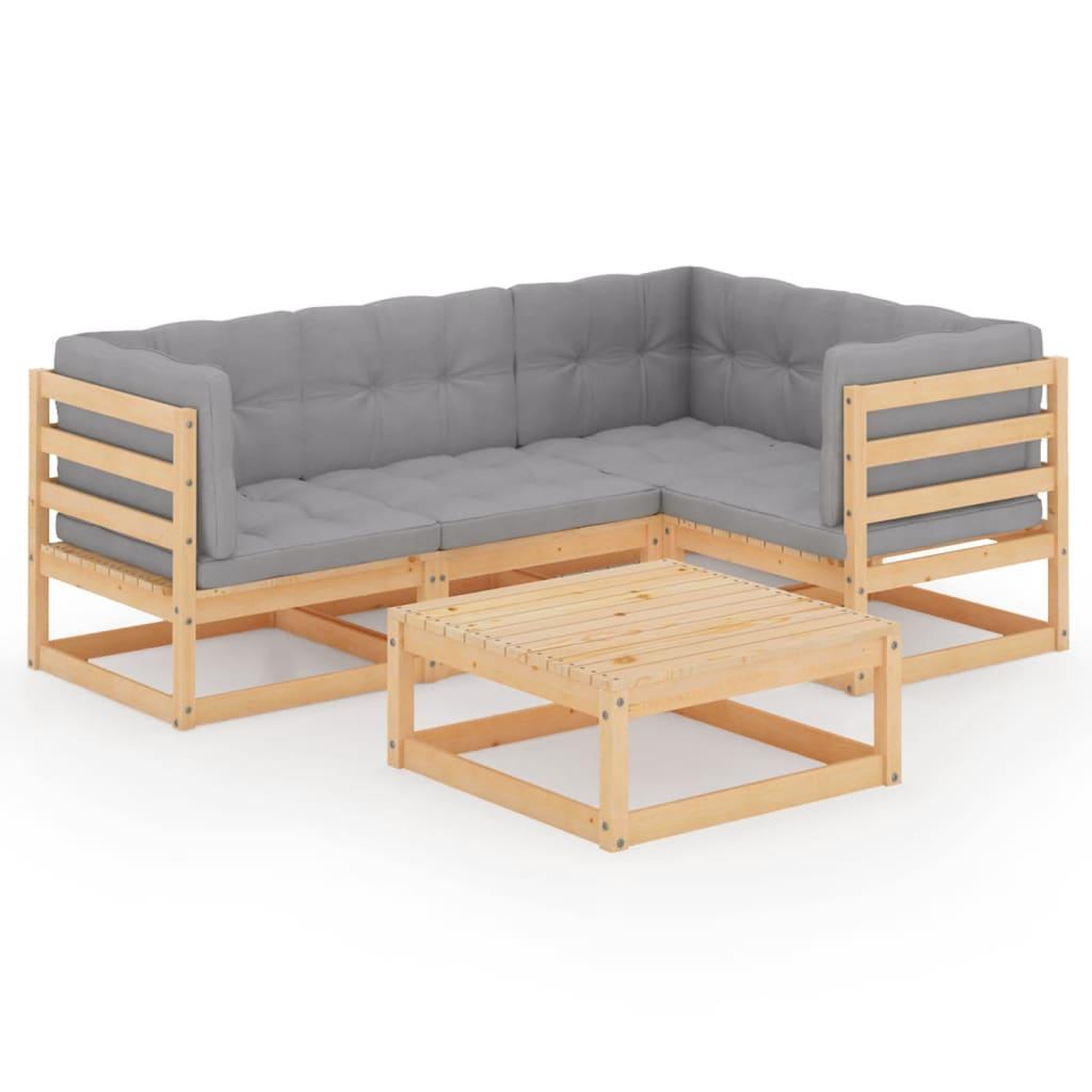 Voir la diapositive 2 : VIDAXL Salon de jardin 5 pcs avec coussins Bois de pin massif