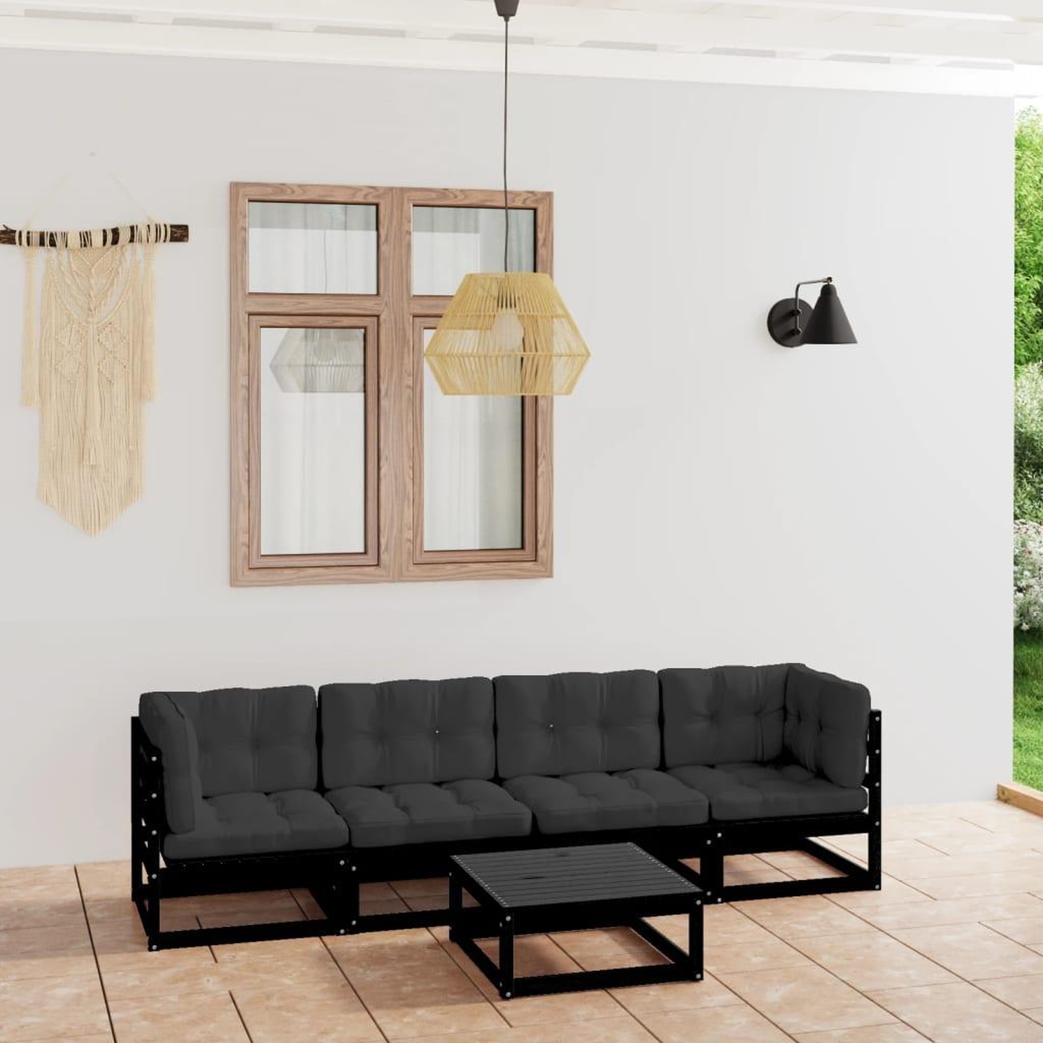 Voir la diapositive 1 : VIDAXL Salon de jardin 5 pcs avec coussins Bois de pin massif