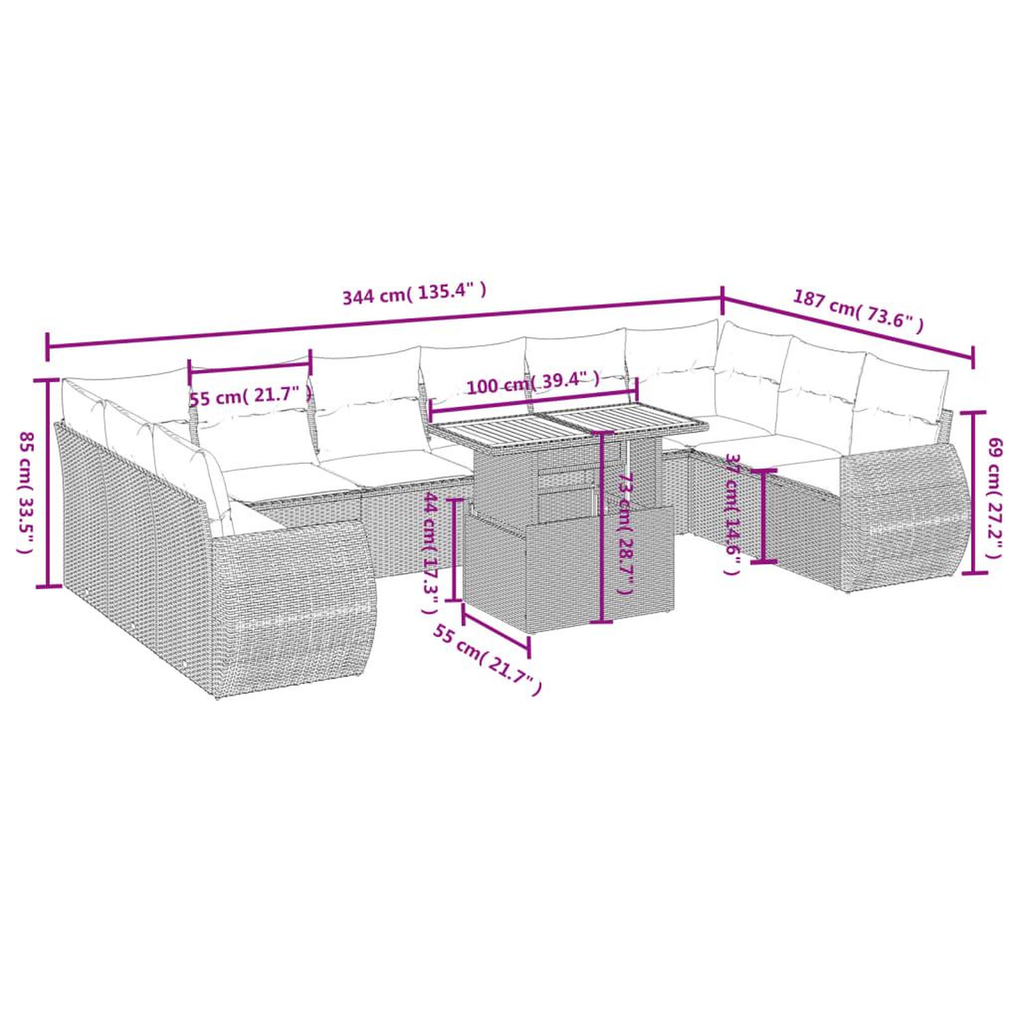 Voir la diapositive 3 : VIDAXL Salon de jardin 11 pcs avec coussins noir resine tressee