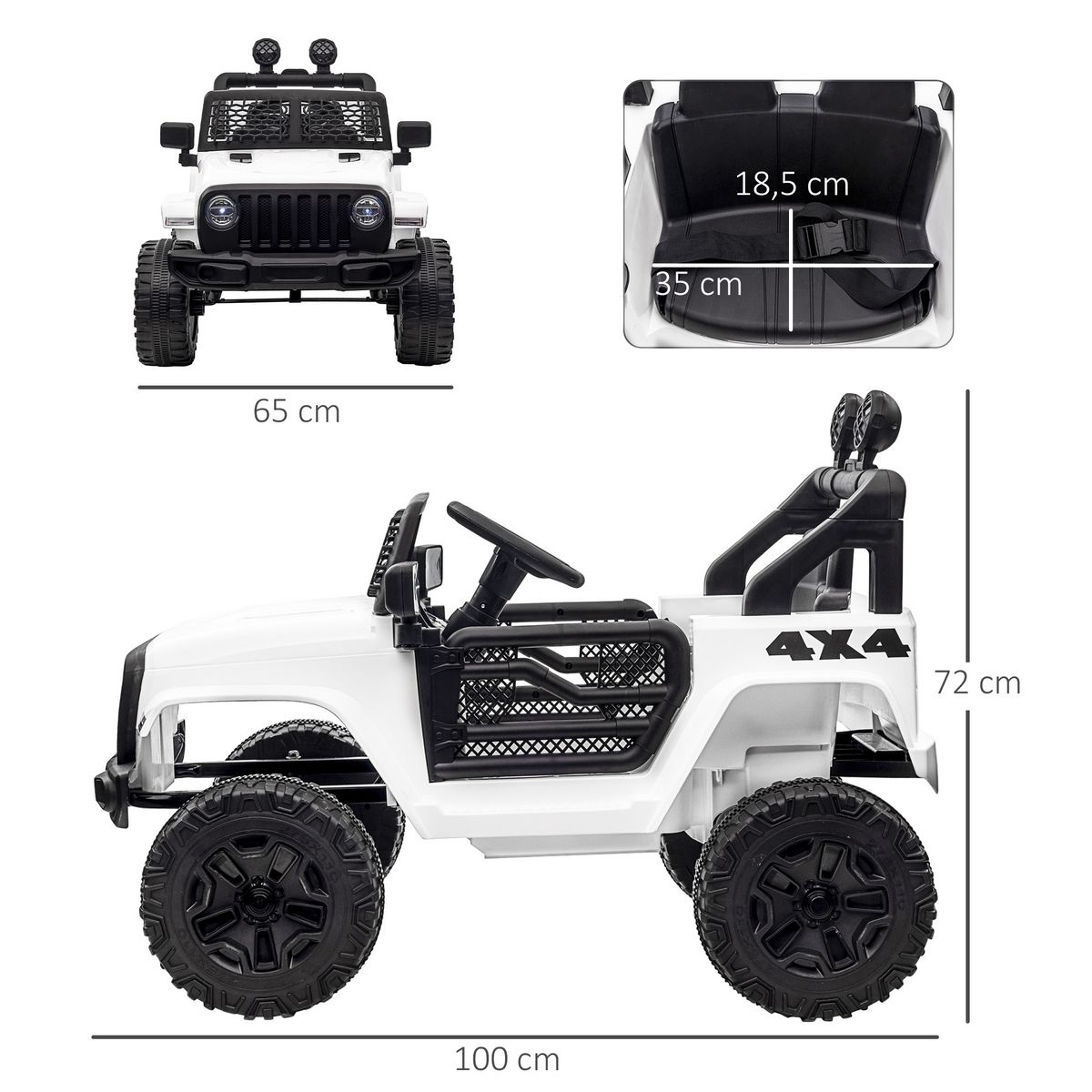HOMCOM Voiture 4x4 électrique enfant moteur 2 x 35 W 5 Km/h max. télécommande incluse effets lumineux sonore lecteur MP3 USB blanc