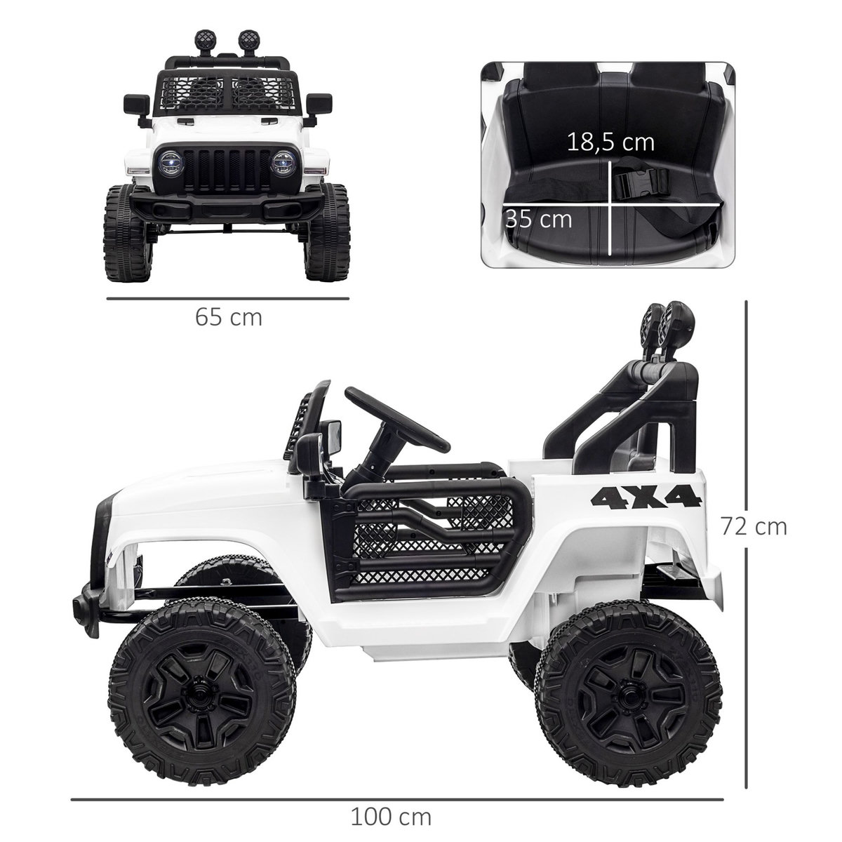 HOMCOM Voiture 4x4 électrique enfant moteur 2 x 35 W 5 Km/h max. télécommande incluse effets lumineux sonore lecteur MP3 USB blanc