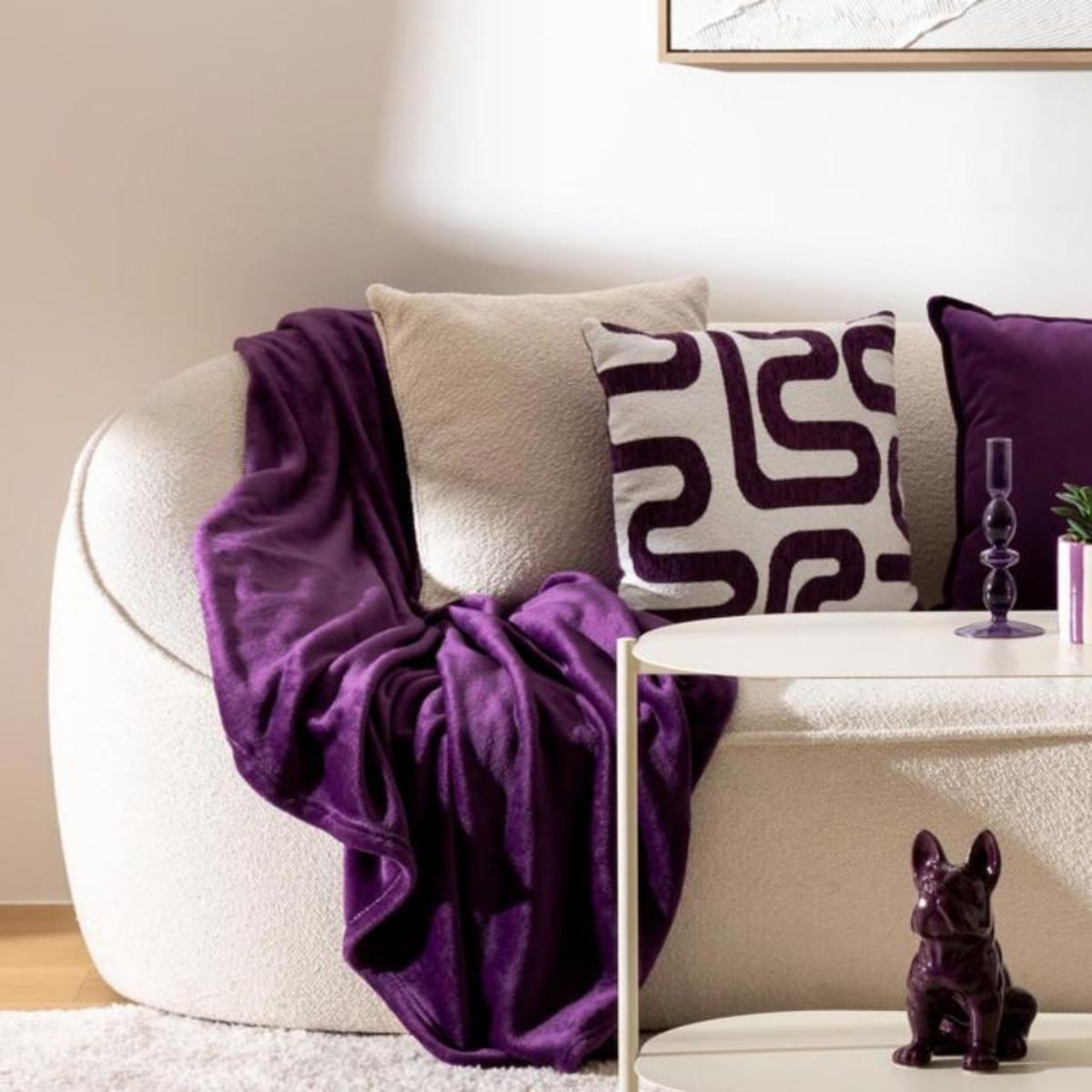 ATMOSPHERA Coussin Déco Chenille  Safina  40x40cm Violet