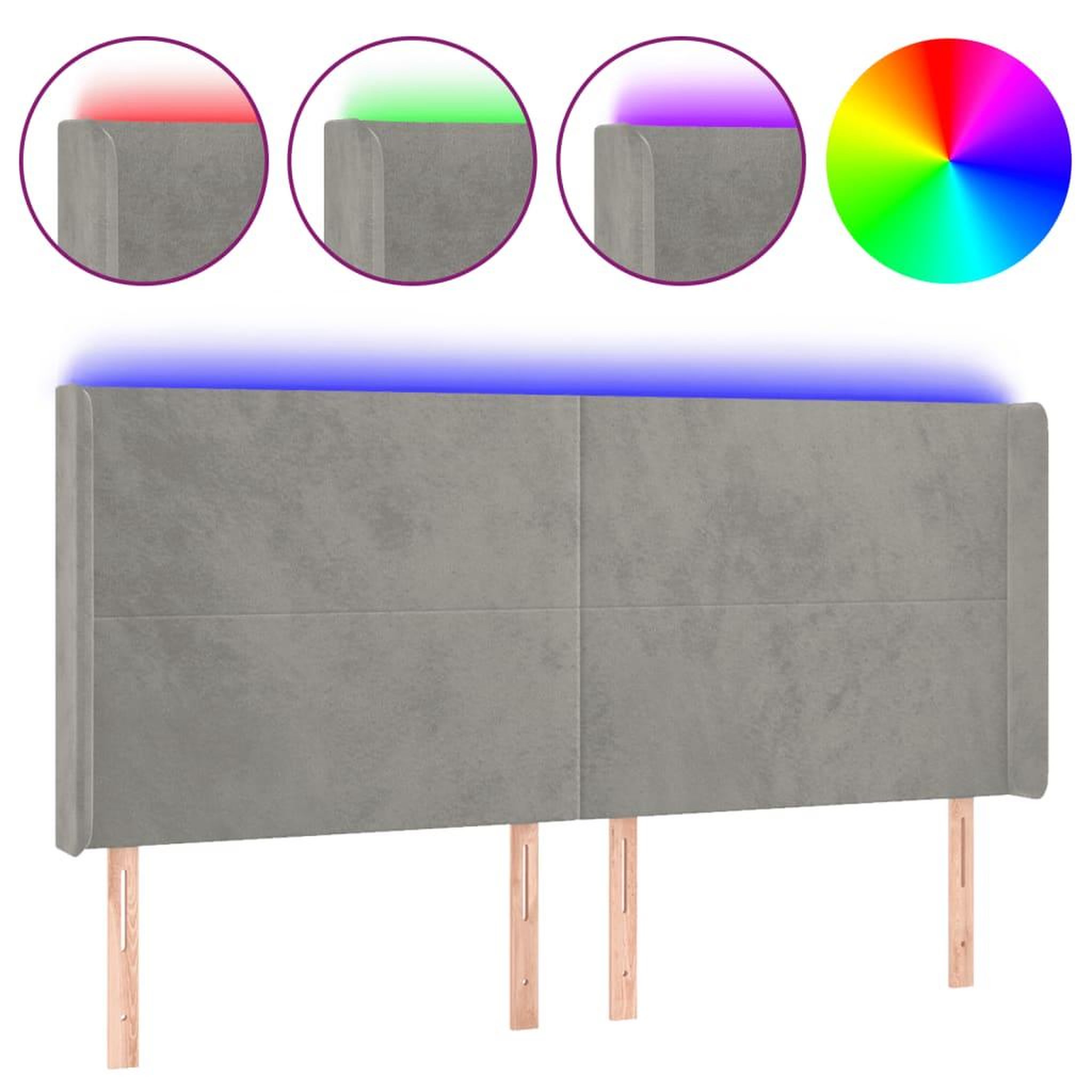 Voir la diapositive 2 : VIDAXL Tete de lit a LED Gris clair 203x16x118/128 cm Velours
