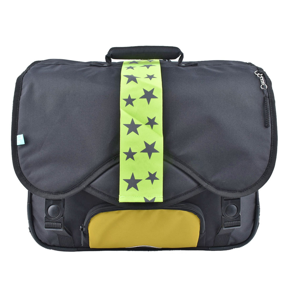 AUCHAN Cartable 41 cm CM1/CM2 noir avec pochette jaune