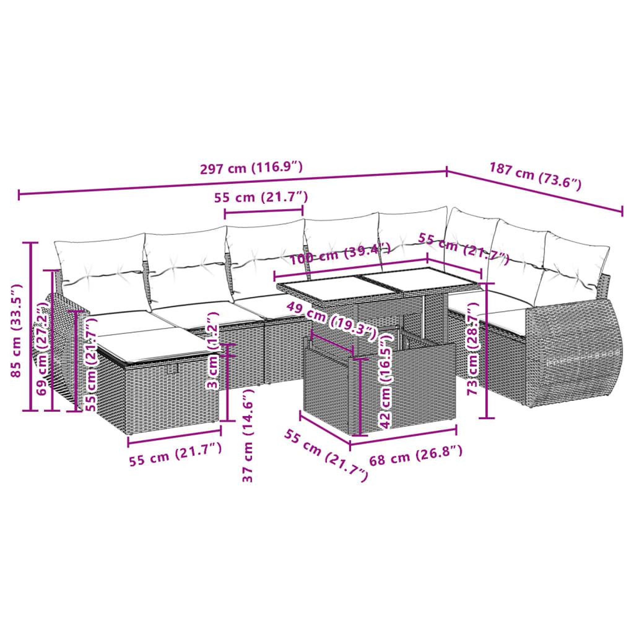 Voir la diapositive 6 : VIDAXL Salon de jardin 9 pcs avec coussins noir resine tressee