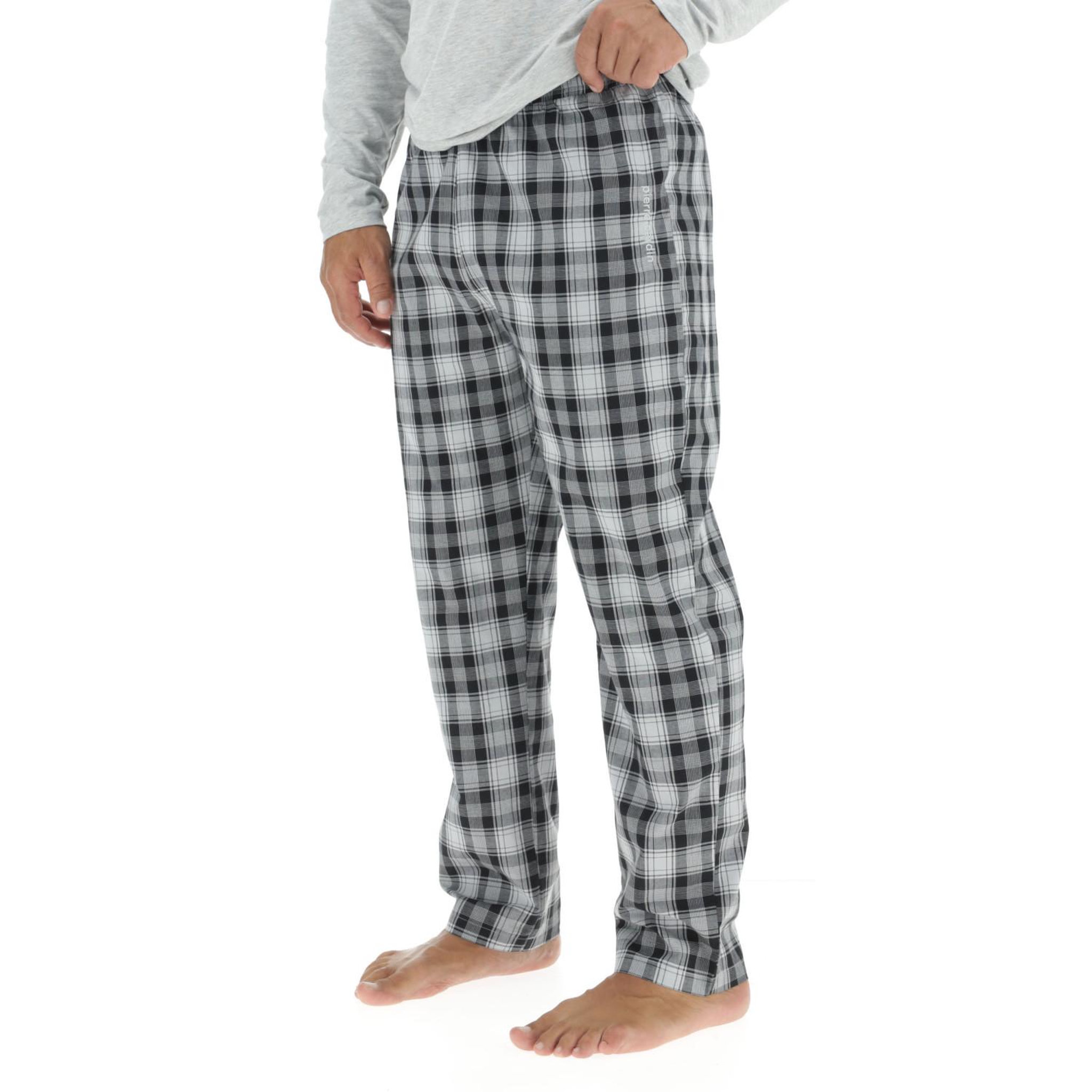 Voir la diapositive 4 : PIERRE CARDIN Ensemble pyjama long homme en popeline à carreaux et logo poitrine