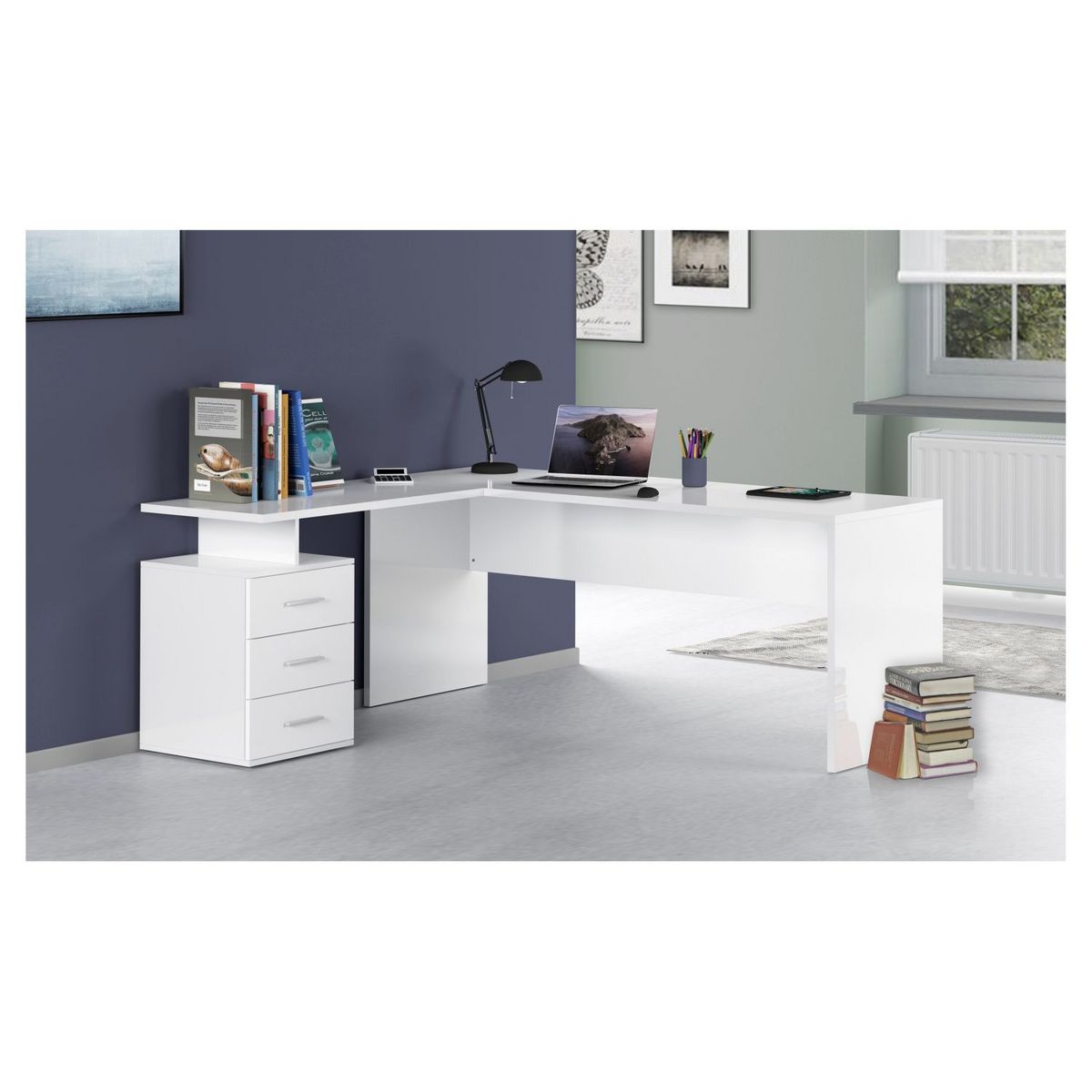 Bureau d'angle droit 3 tiroirs 180 cm VASTO