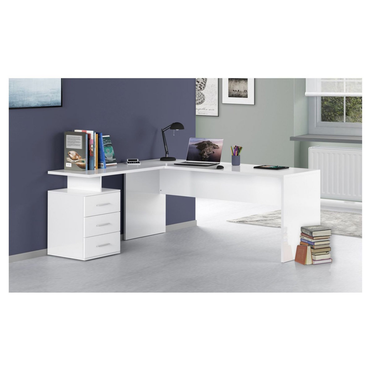 Bureau d'angle droit 3 tiroirs 180 cm VASTO
