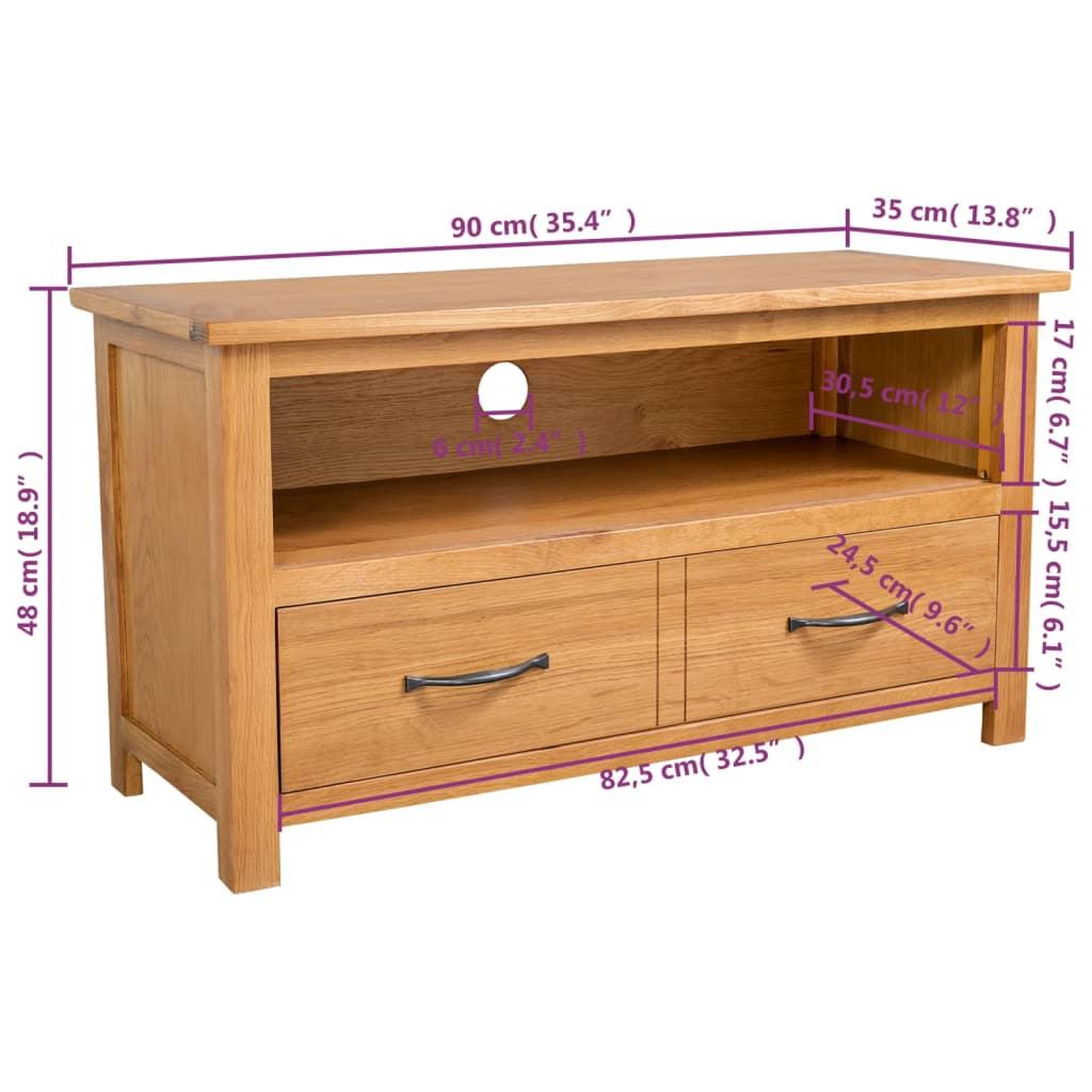 Voir la diapositive 6 : VIDAXL Meuble tv 90x35x48 cm bois de chene massif