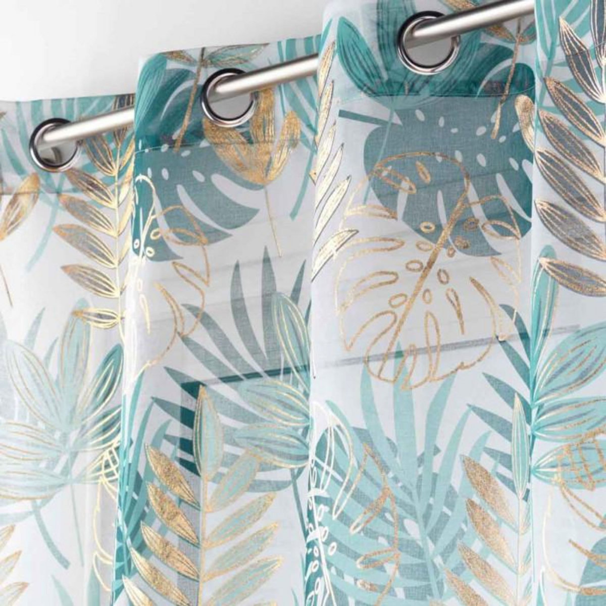 Paris Prix Rideau Voilage à Œillets  Ornella  140x240cm Blanc & Émeraude