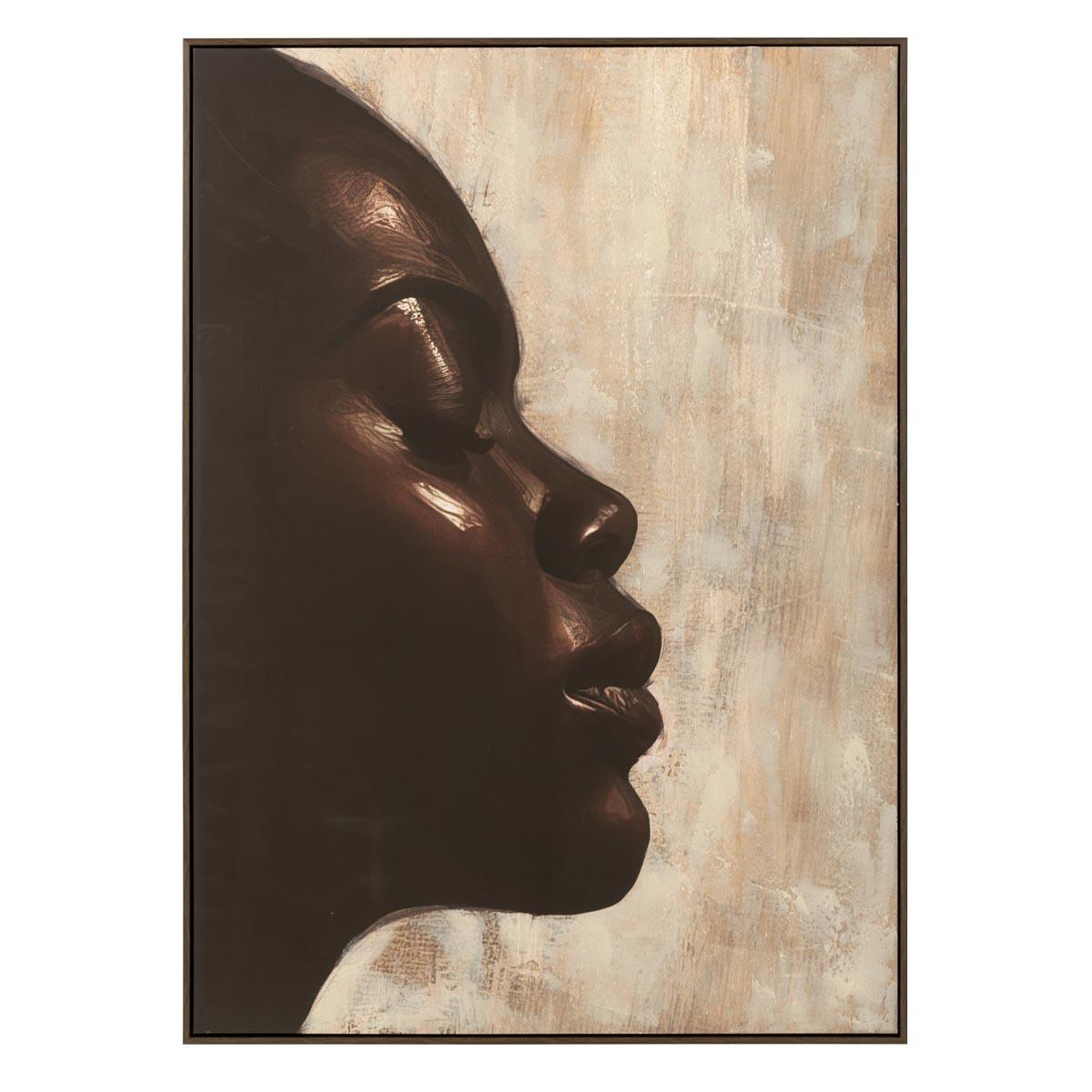 J-LINE Tableau visage  gaya  102x142cm marron foncé