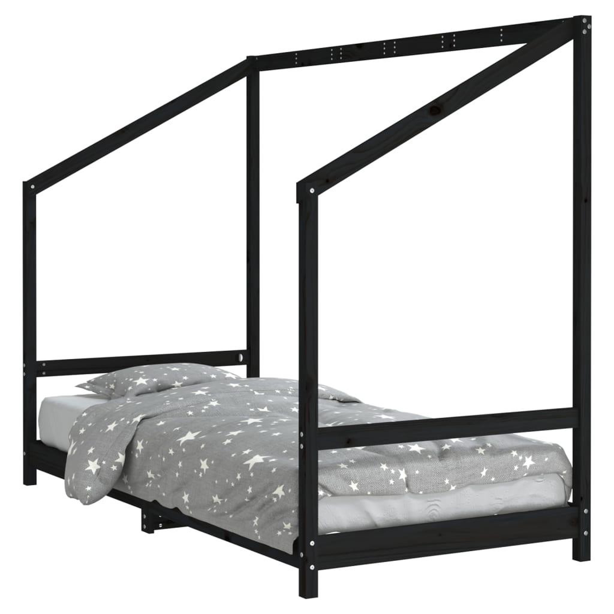 Voir la diapositive 2 : VIDAXL Cadre de lit pour enfants noir 90x200 cm bois de pin massif