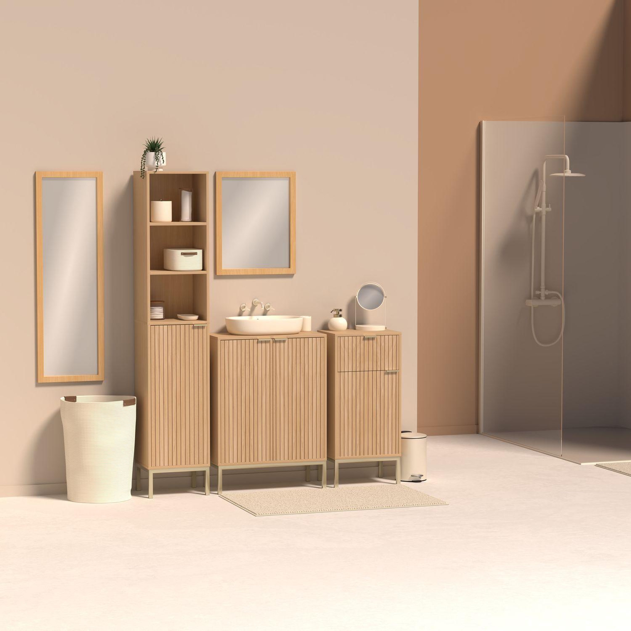 Voir la diapositive 2 : FIVE Colonne 1 porte et 3 niches en bois tasso - beige