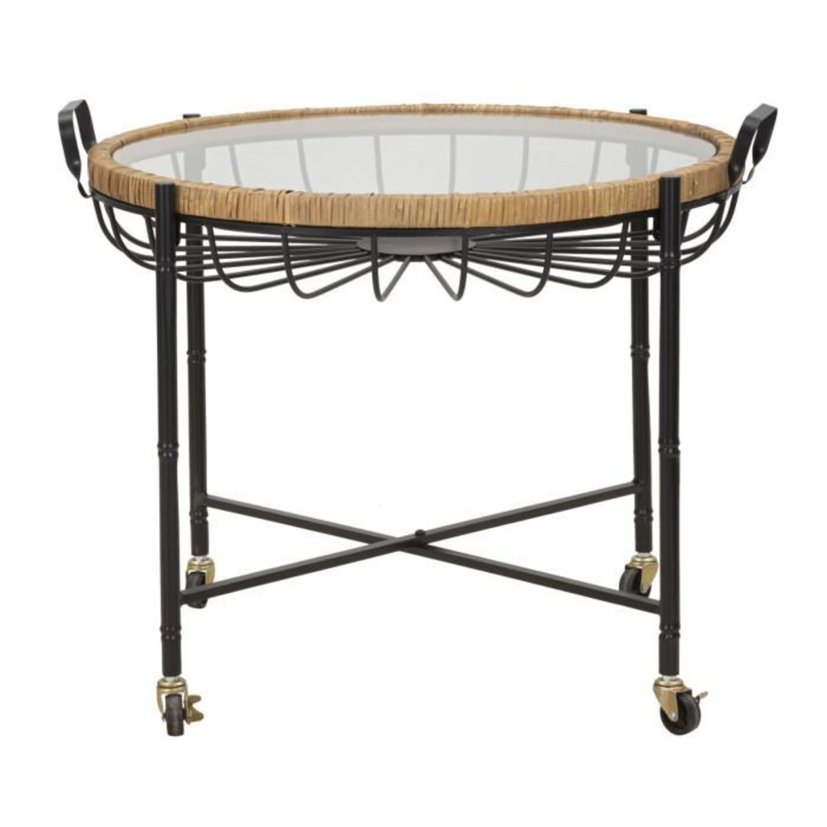 Paris Prix Table Basse à Roulettes  Cebu  70cm Noir & Naturel