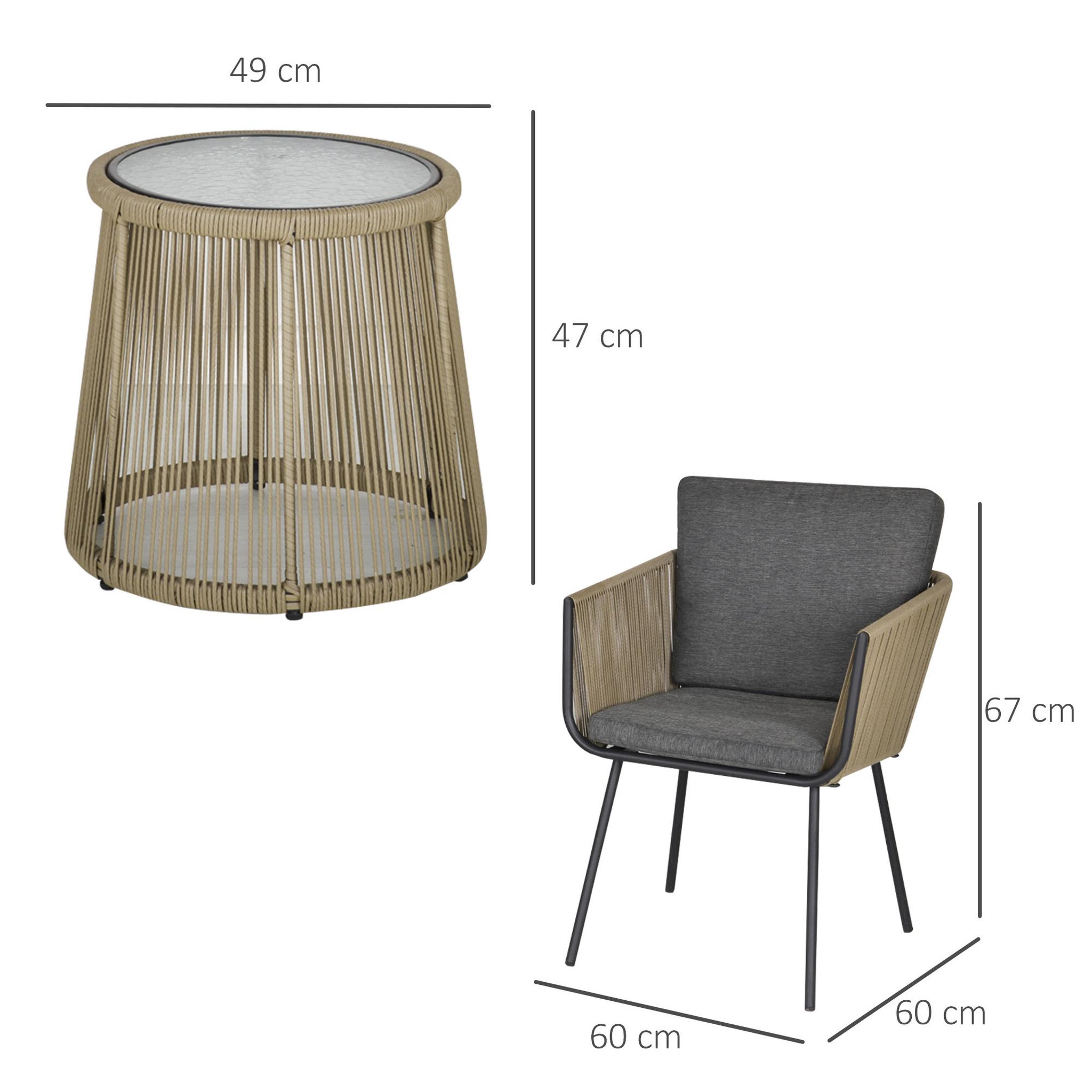 Voir la diapositive 3 : OUTSUNNY Ensemble salon de jardin 3 pièces style colonial 2 fauteuils avec coussins gris + table basse résine filaire beige