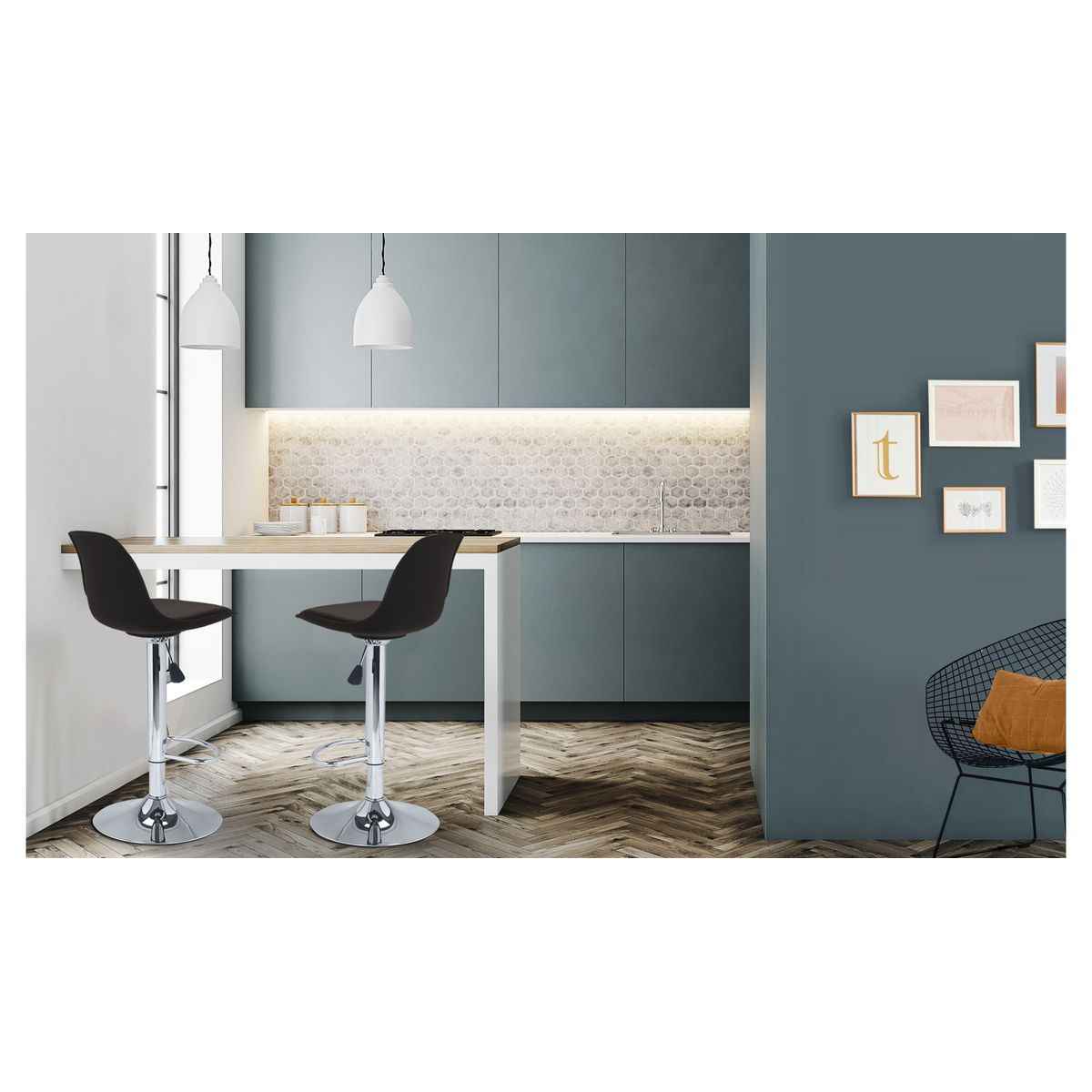 Lot de 2 tabourets de bar ajustables en hauteur RAPH