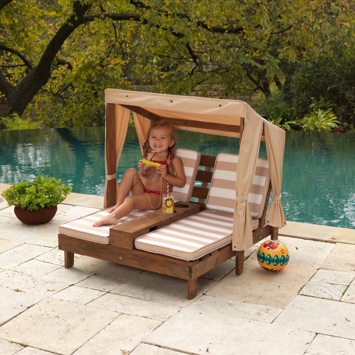 Kidkraft Double chaise longue avec porte-gobelets - Expresso et écru