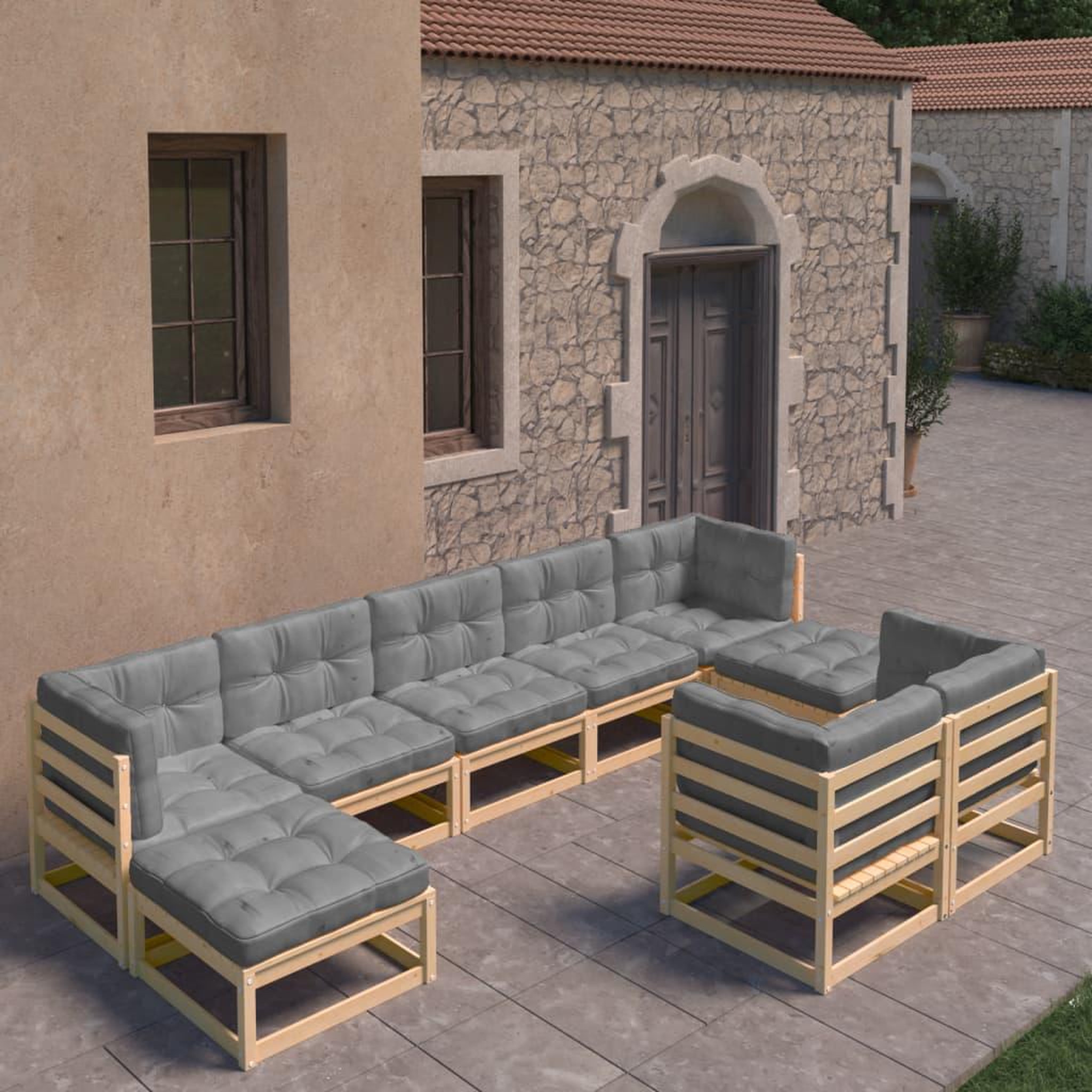 Voir la diapositive 1 : VIDAXL Salon de jardin 9 pcs avec coussins Bois de pin massif