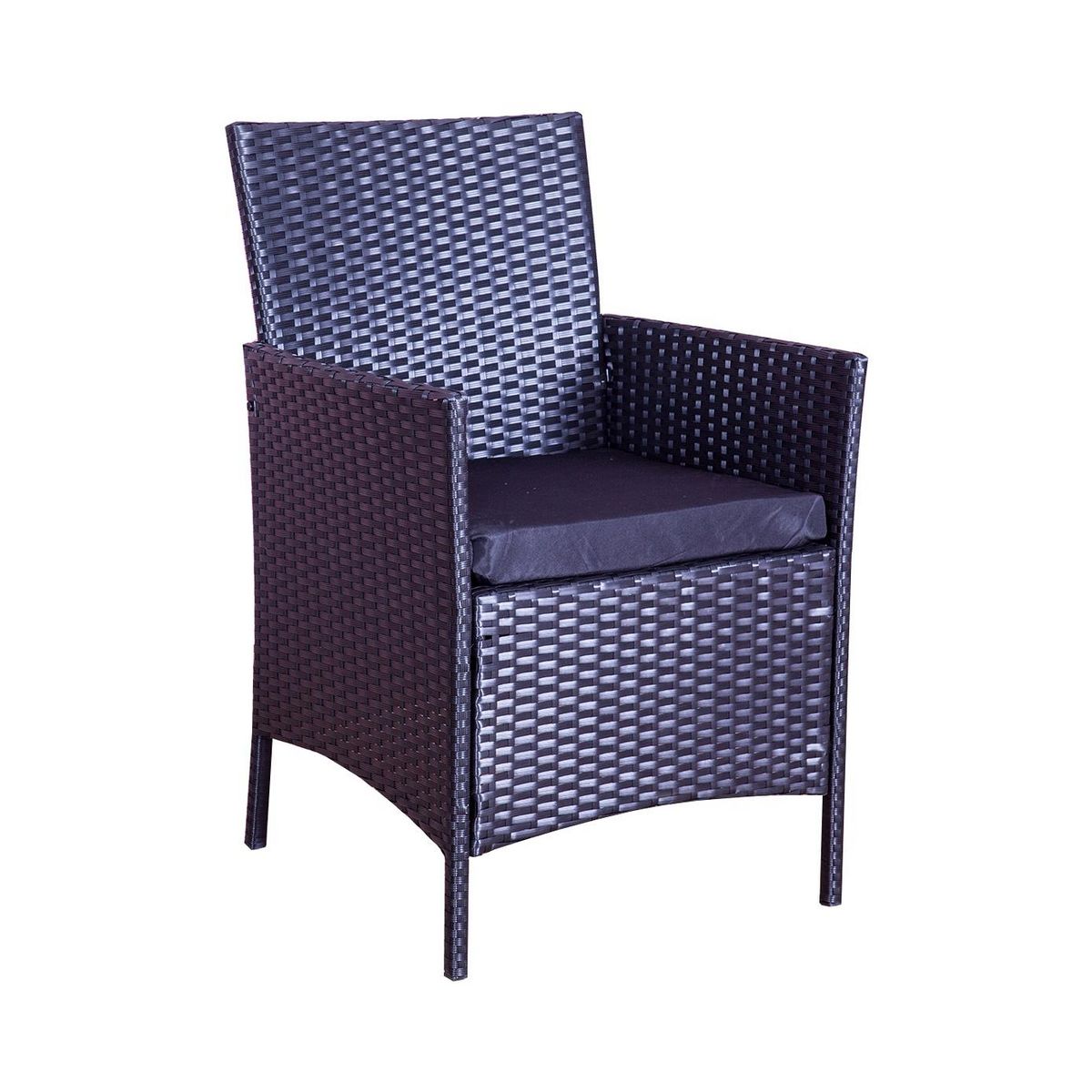 CONCEPT USINE Salon de jardin 4 places en résine tressée Noir et coussins noirs MYKONOS