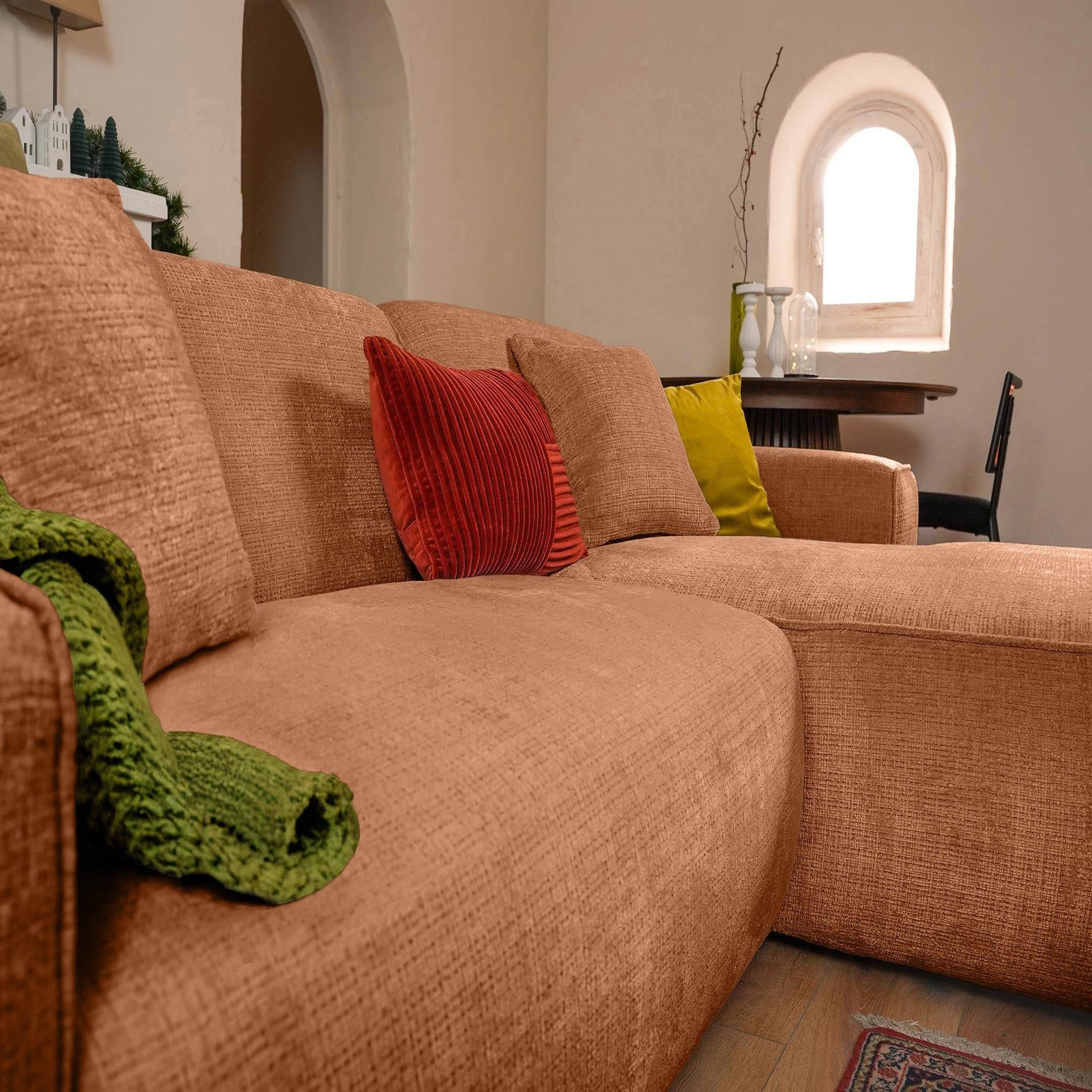 Voir la diapositive 2 : BEST MOBILIER Lison - canapé d'angle droit 4 places en velours texturé