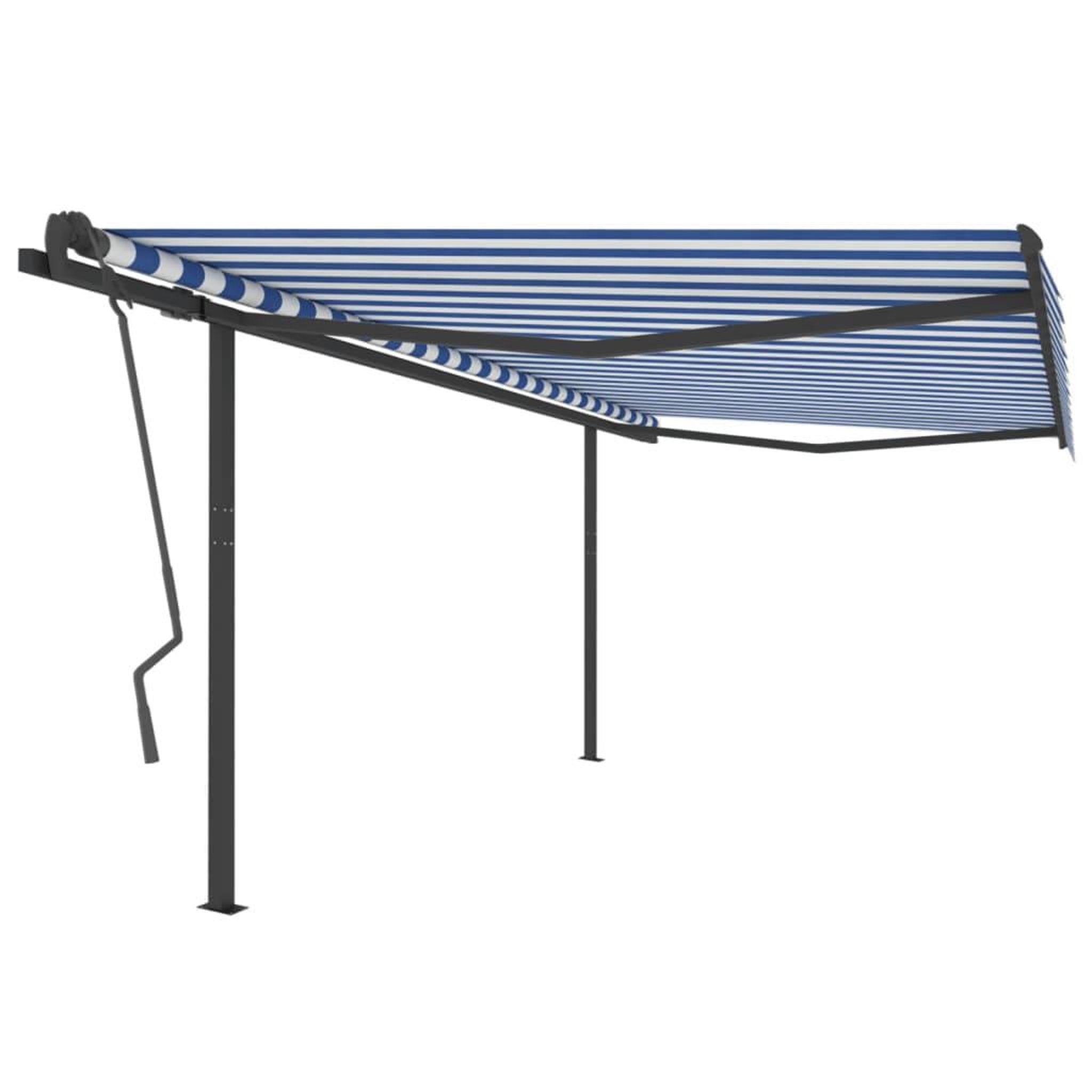 Voir la diapositive 1 : VIDAXL Auvent manuel retractable avec poteaux 4x3,5 m Bleu et blanc
