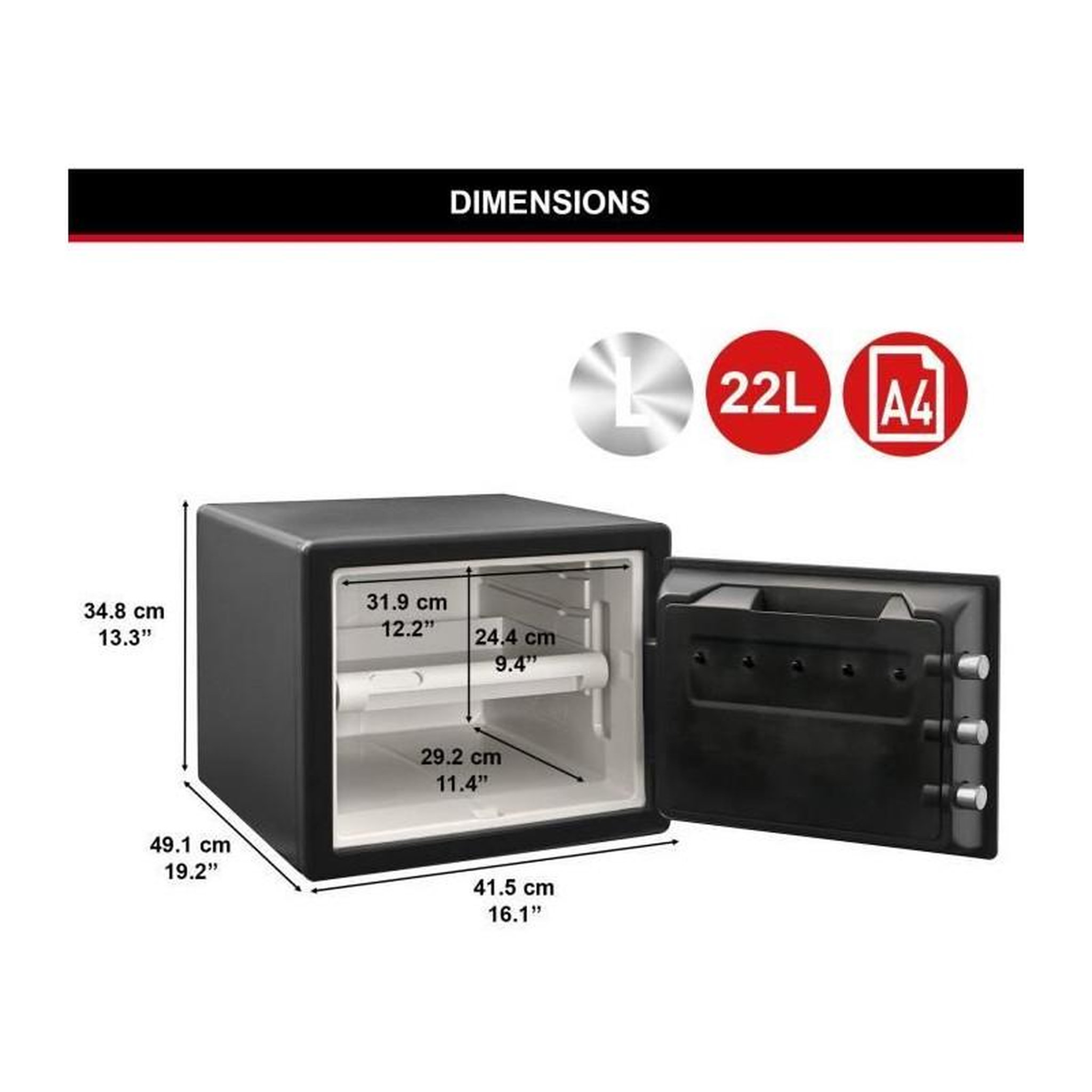 Voir la diapositive 3 : Master lock Coffre-fort [Ignifuge et Etanche] [Large 22,8L] [Combinaison Electronique] - LFW082FTC