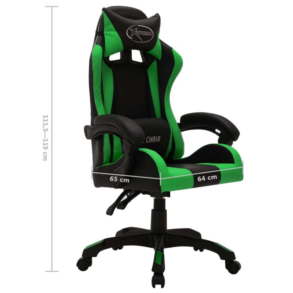 VIDAXL Fauteuil de jeux video avec LED RVB Vert et noir Similicuir