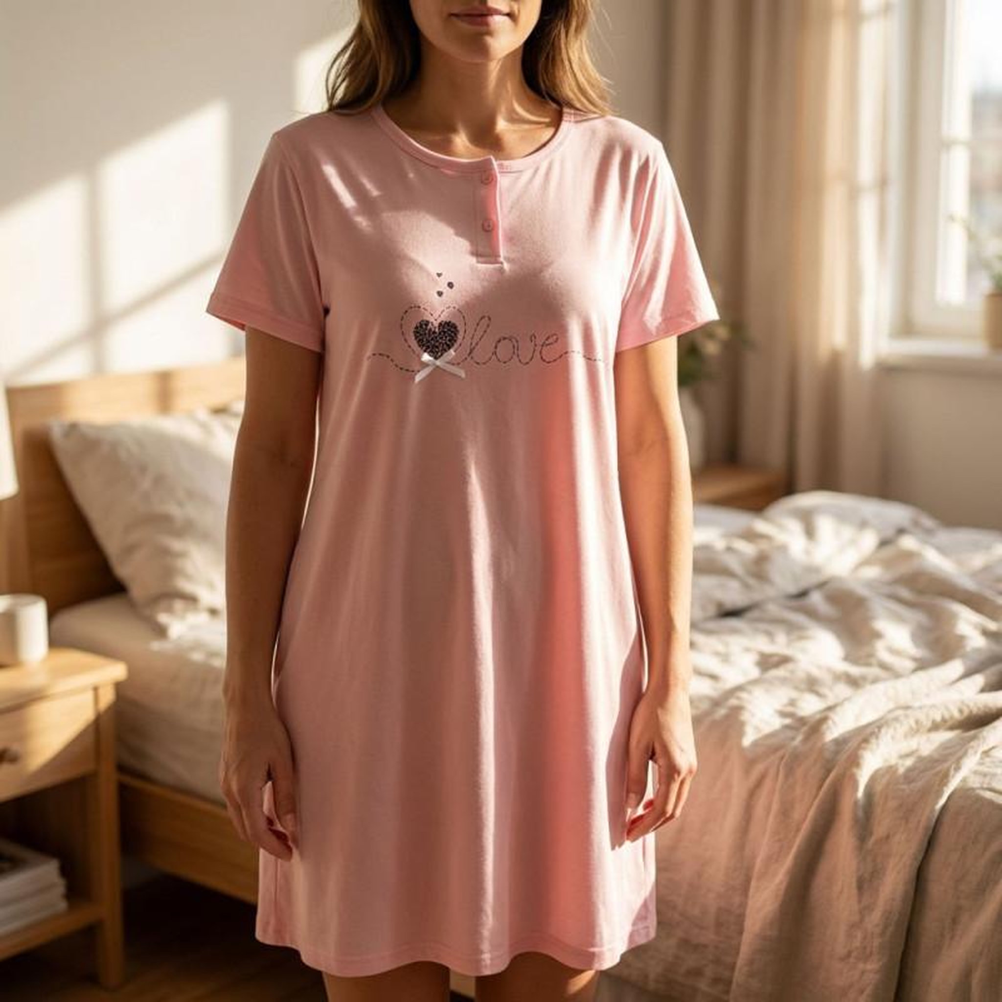 Voir la diapositive 2 : OZABI OZABI Chemise de Nuit Femme Microfibre LOVE Manches Courtes